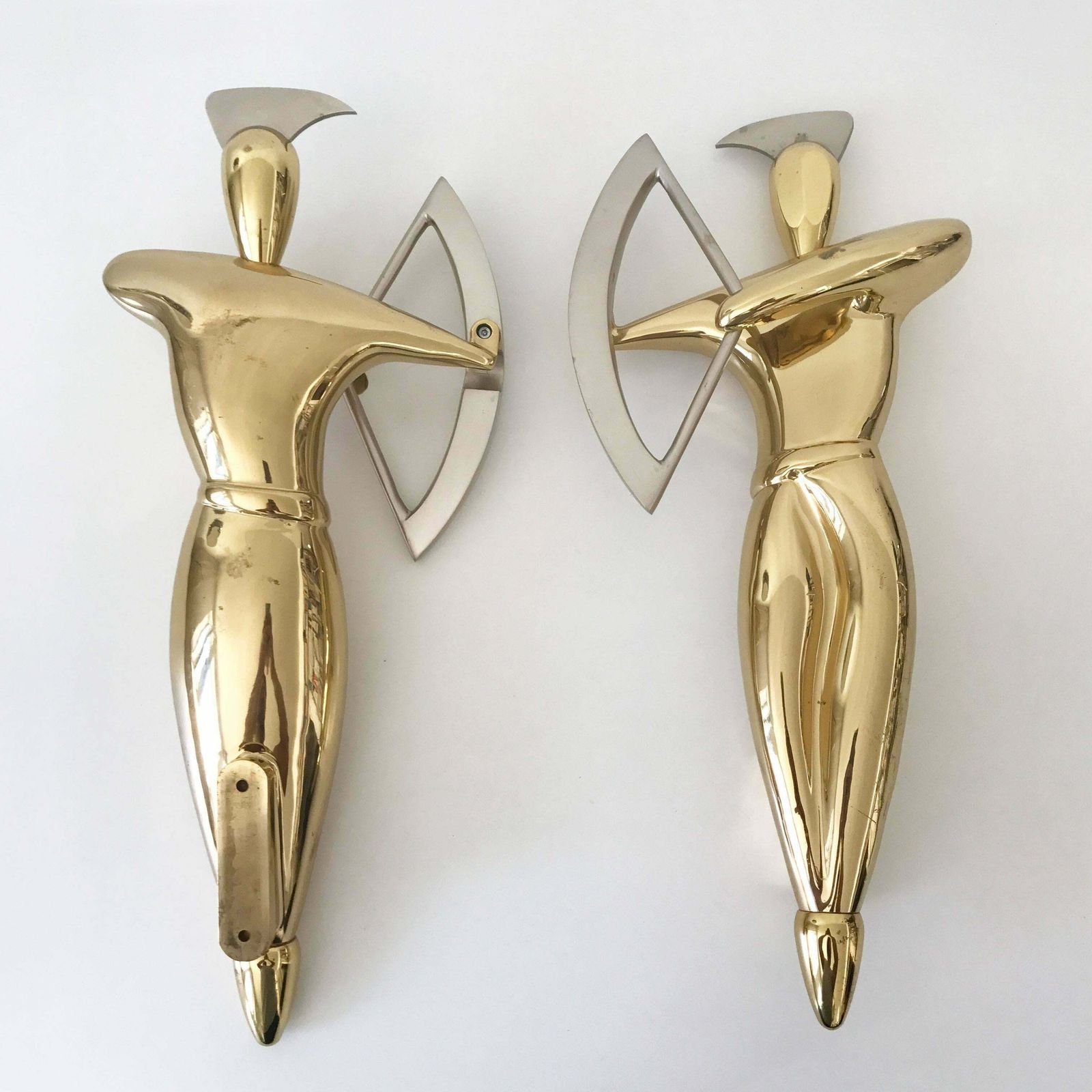 Set Of Two Hollywood Regency Wall Mount Massive Brass & Steel Archers 1980s photo buy