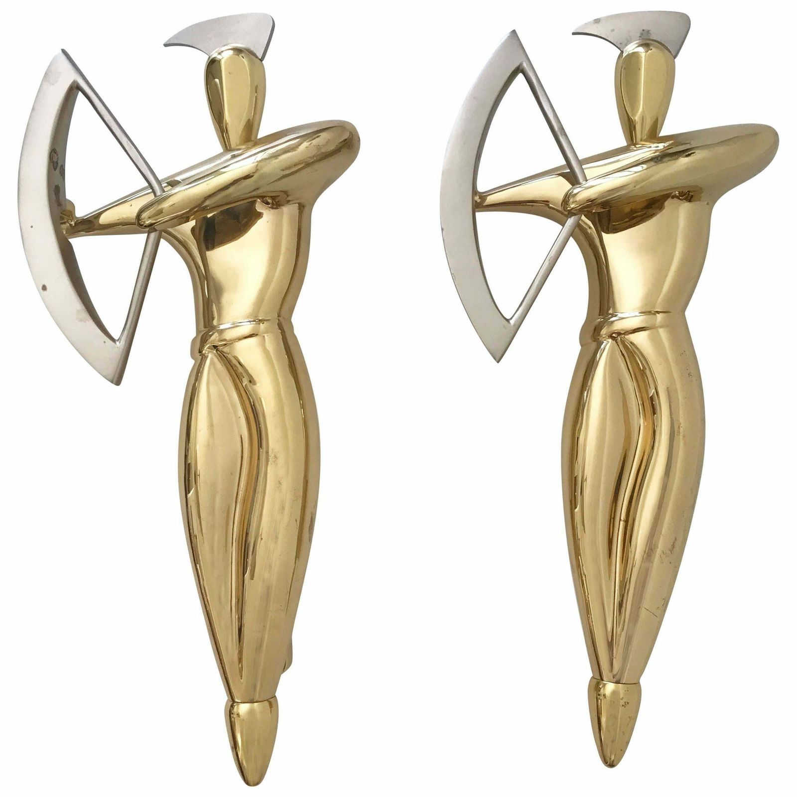photo for sale Set Of Two Hollywood Regency Wall Mount Massive Brass & Steel Archers 1980s