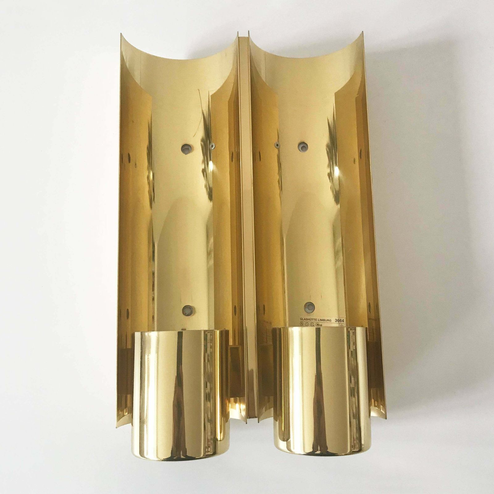 Brass And Opaline Glass Wall Light By Glashütte Limburg Germany 1980s photo vinterior
