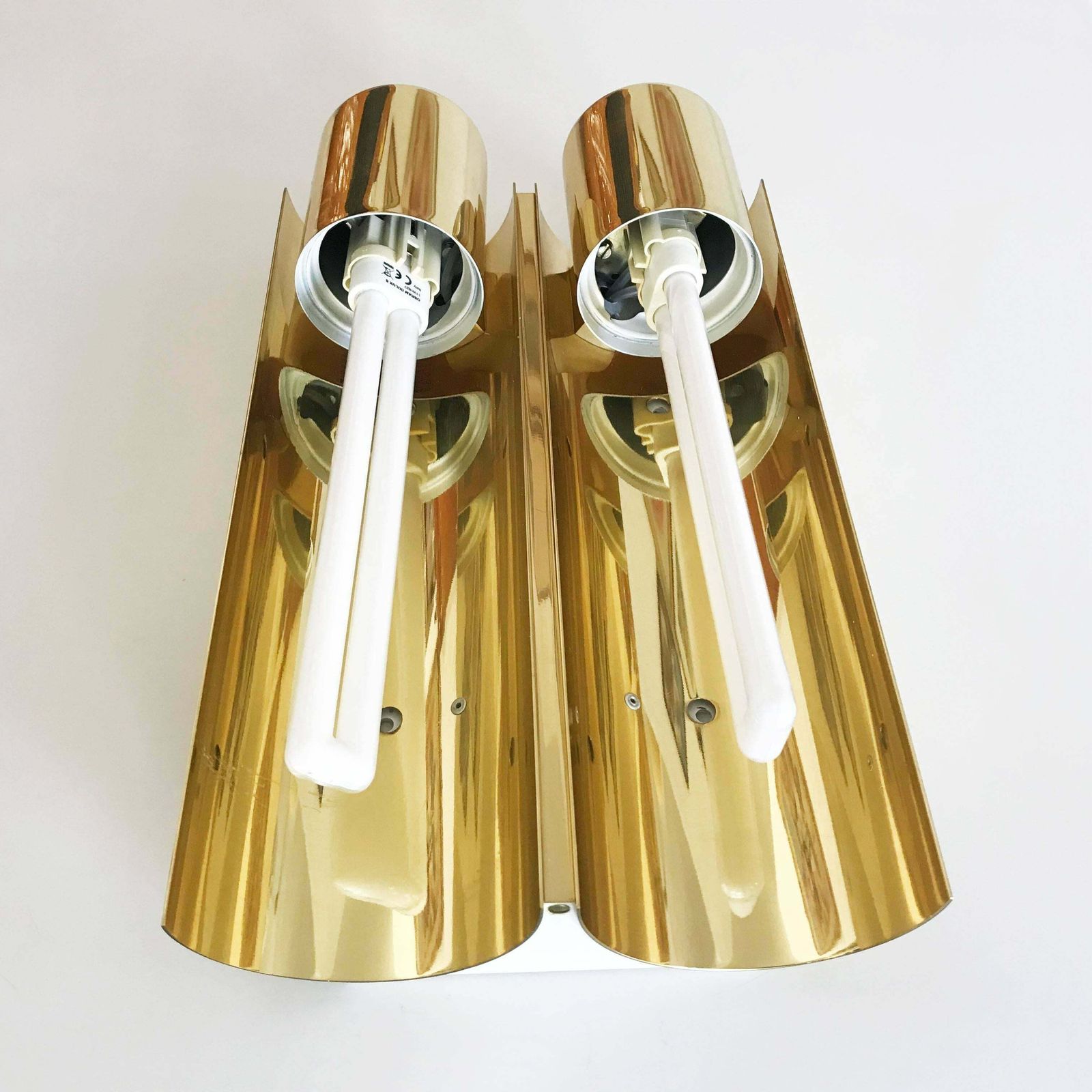 Brass And Opaline Glass Wall Light By Glashütte Limburg Germany 1980s photo vintage