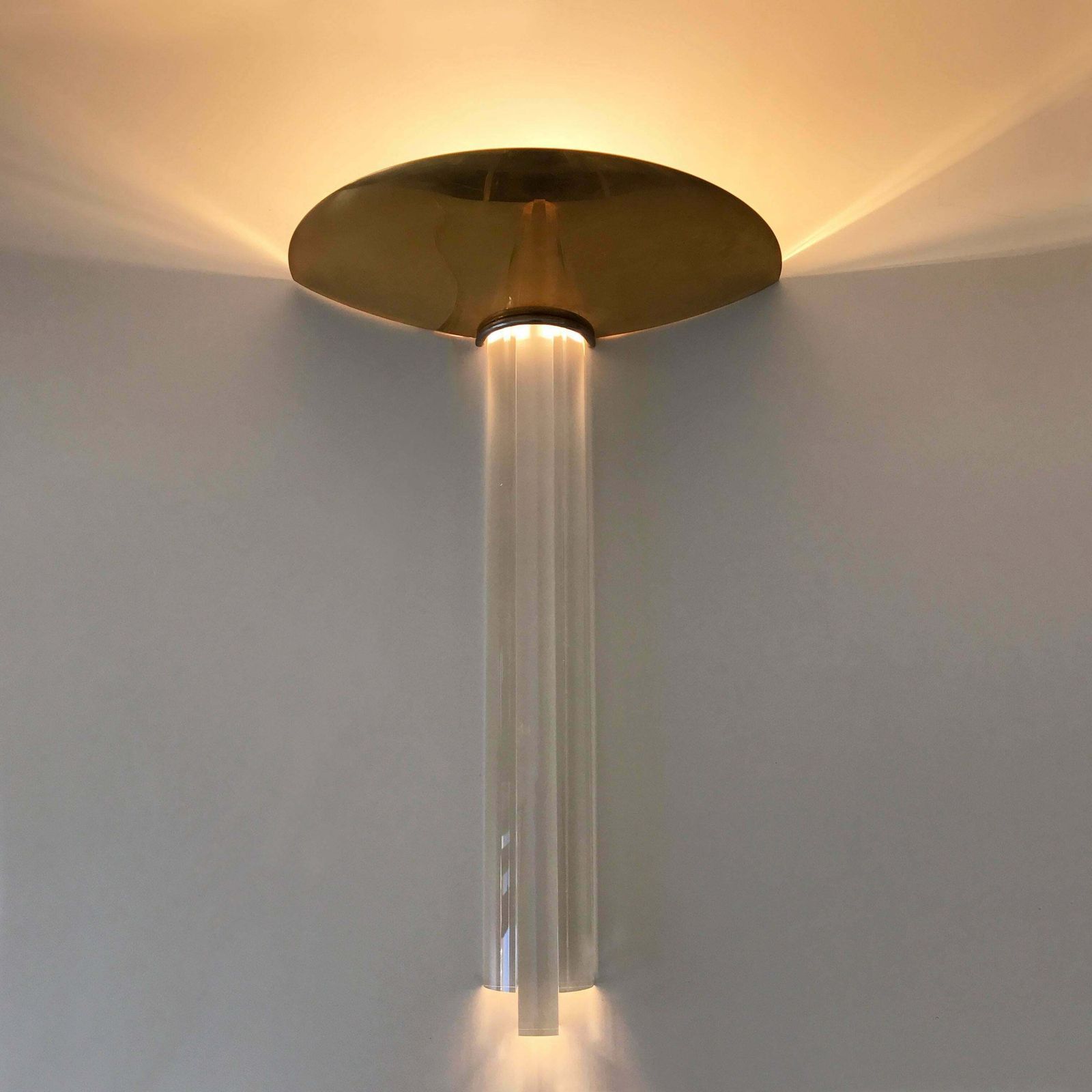 Large Gilt Brass And Lucite Italian Wall Lamps, Set Of Three photo 2951.0