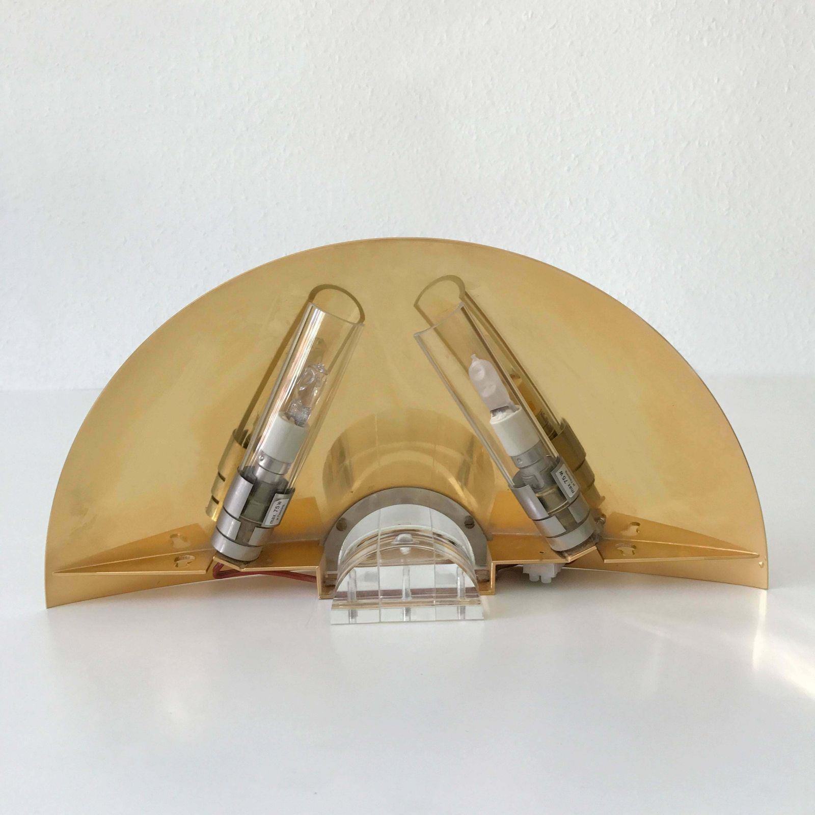 Large Gilt Brass And Lucite Italian Wall Lamps, Set Of Three photo vintage