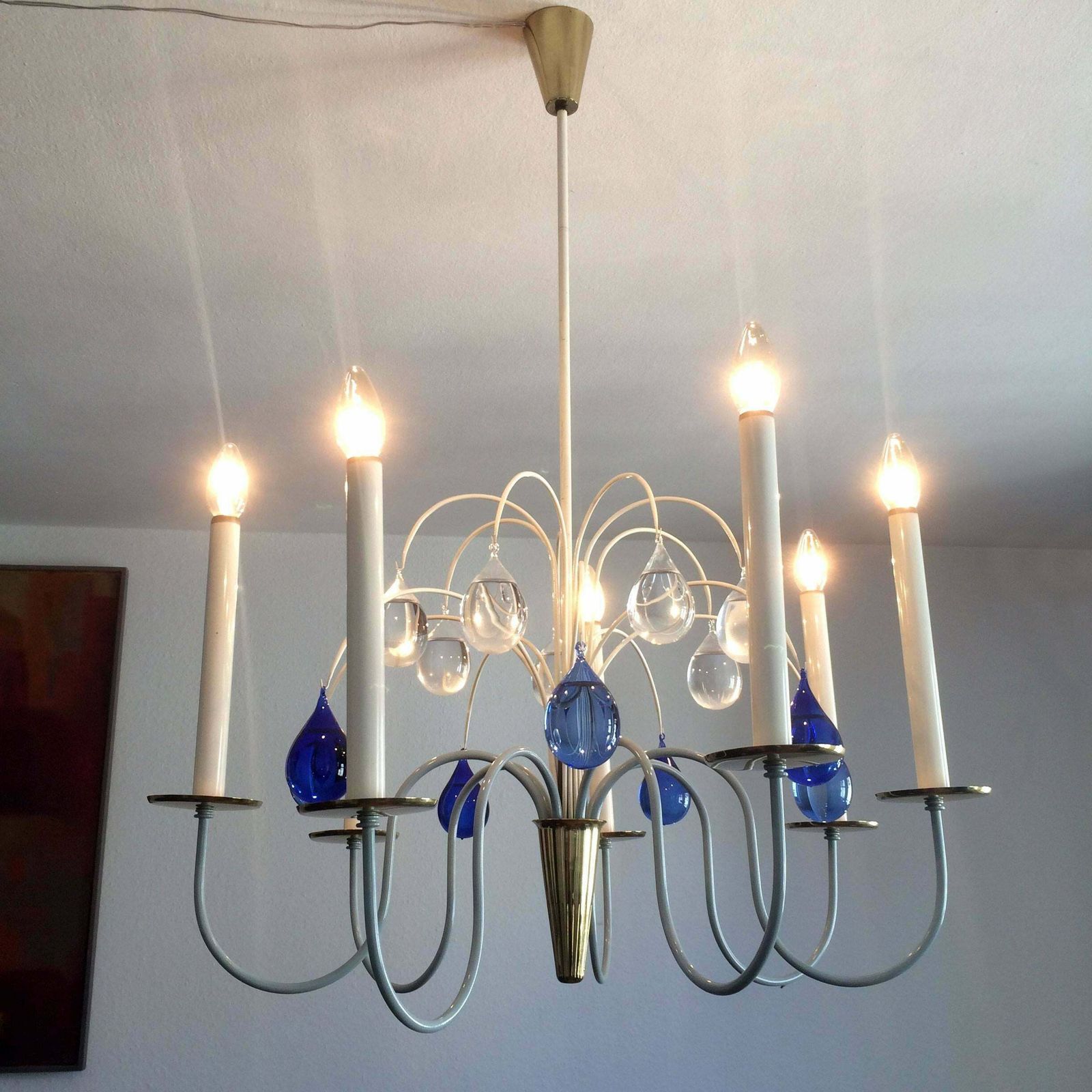 Seven Armed Chandelier Or Pendant Lamp By Vereinigte Werkstätten Germany 1950s