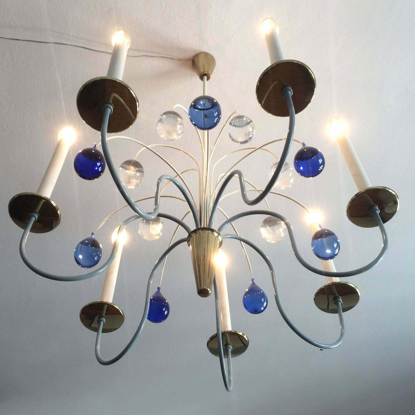 Seven Armed Chandelier Or Pendant Lamp By Vereinigte Werkstätten Germany 1950s photo vinterior