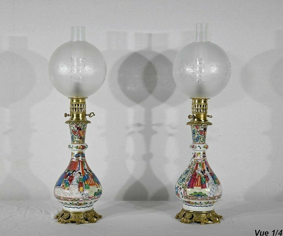 Pair Of Oil Lamps, Napoleon III Period   Mid 19th Century photo 2956.1