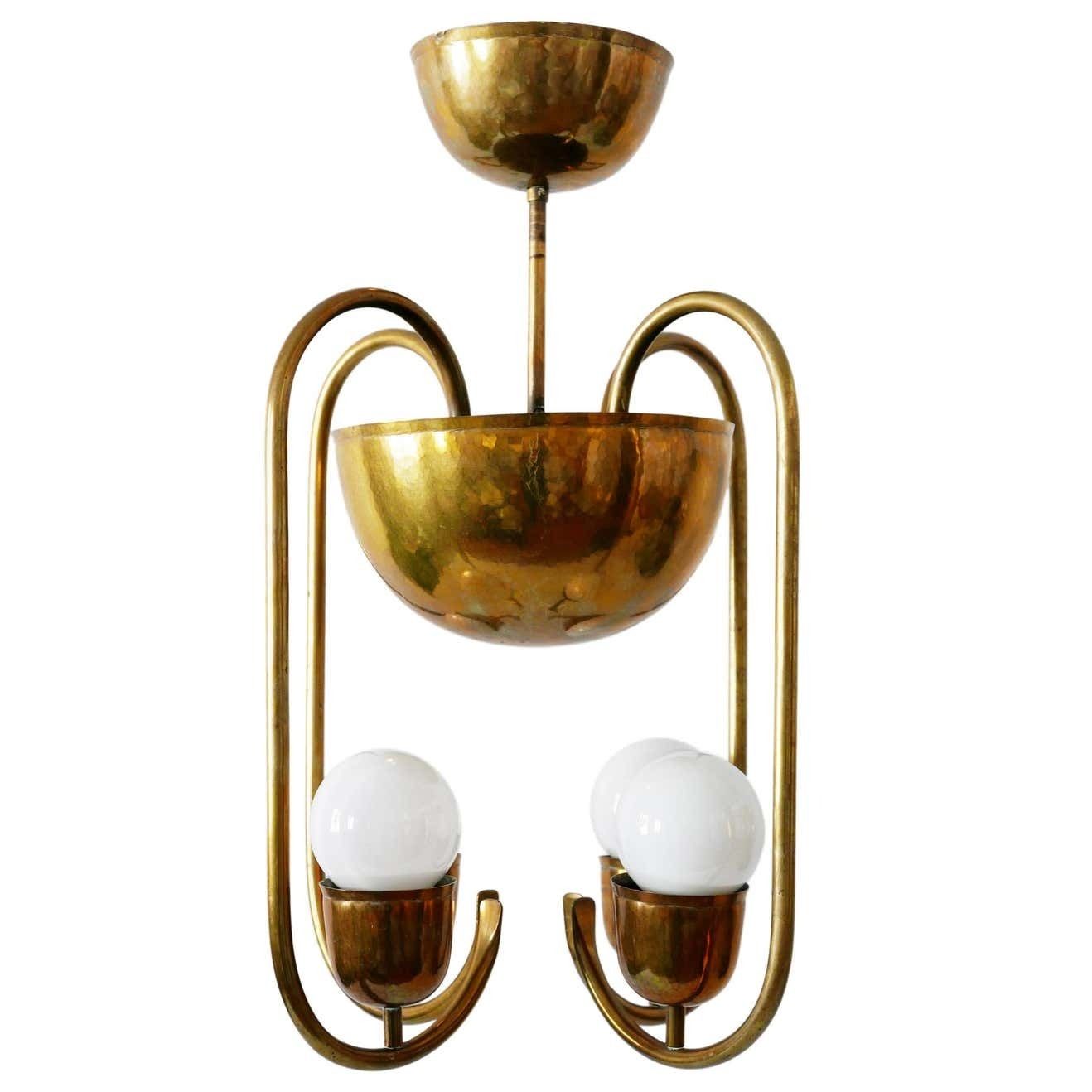 Unique Bauhaus Art Deco Brass Chandelier Or Pendant Lamp By Hayno Focken 1930s