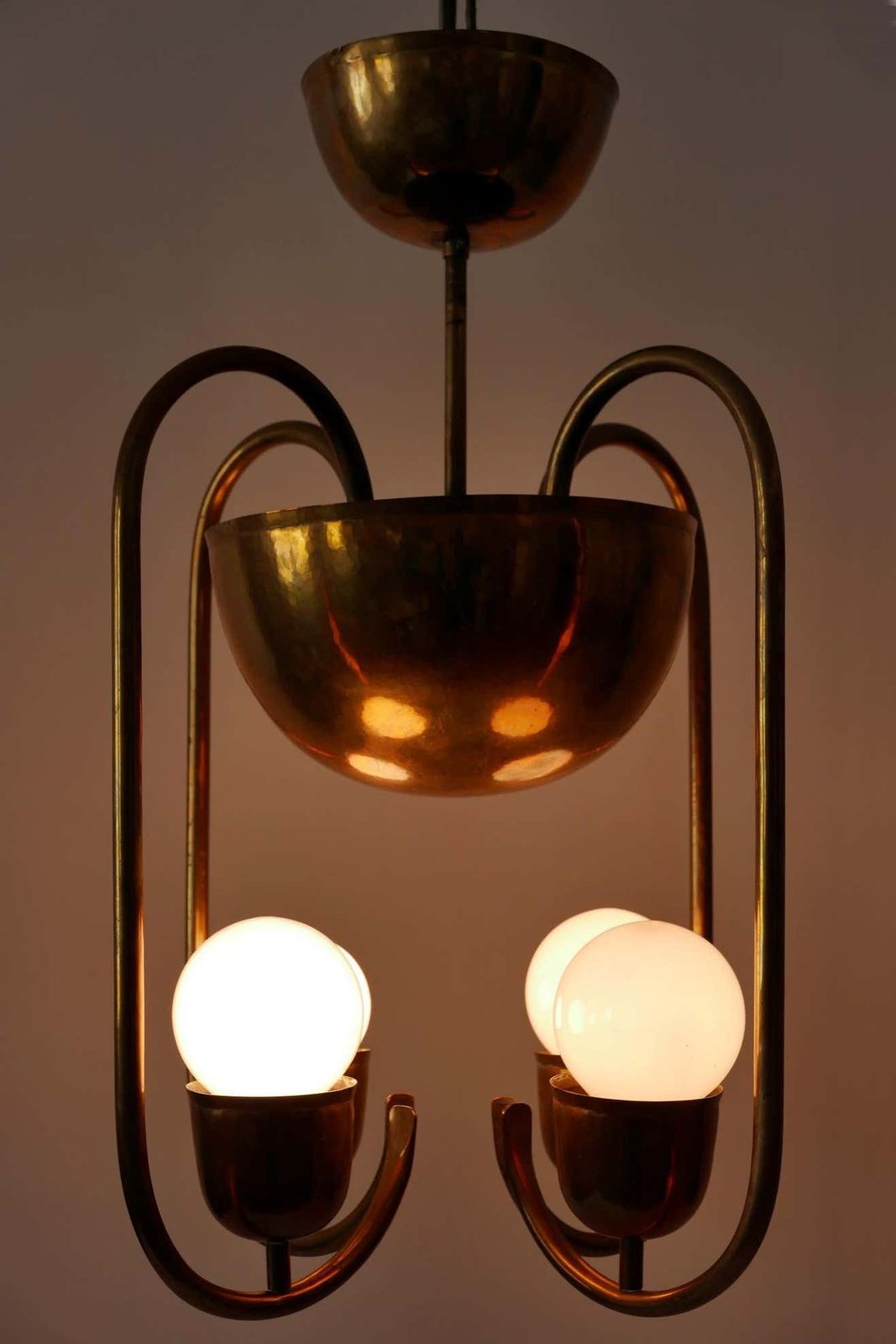 Unique Bauhaus Art Deco Brass Chandelier Or Pendant Lamp By Hayno Focken 1930s photo furniture
