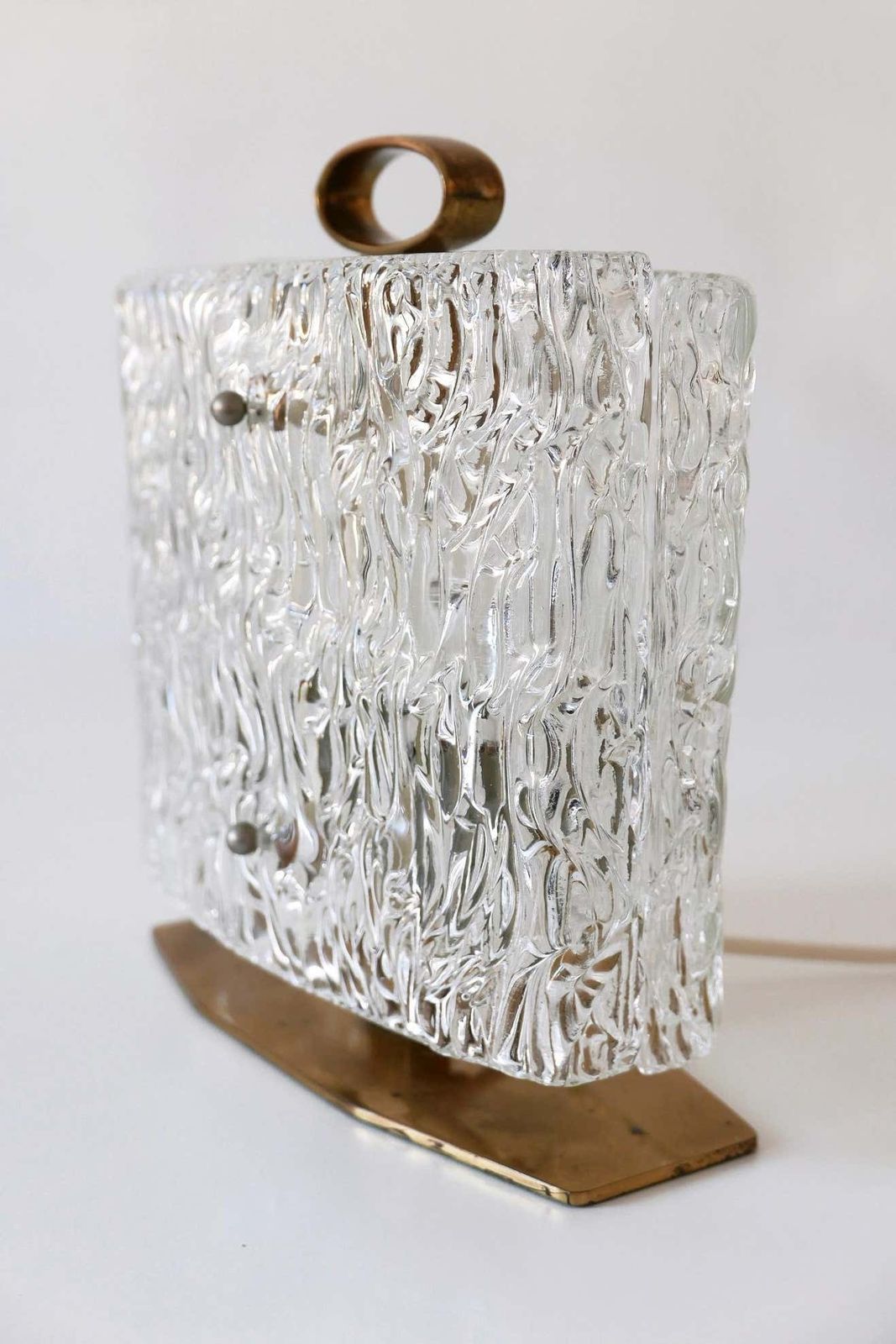 Exceptional Mid Century Modern Table Lamp With Ice Glass Shade, 1950s, Italy photo for sale