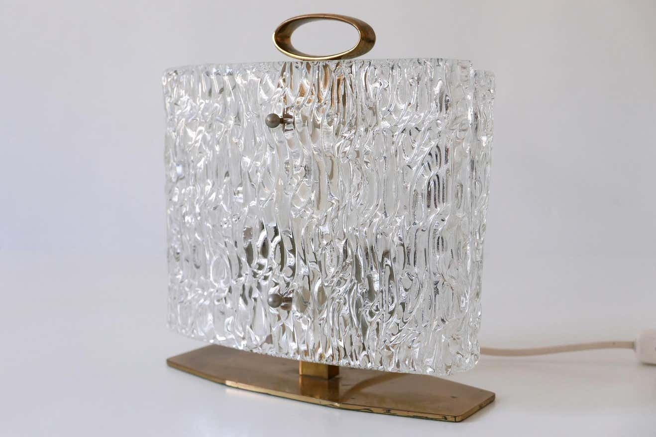 Exceptional Mid Century Modern Table Lamp With Ice Glass Shade, 1950s, Italy photo vinterior