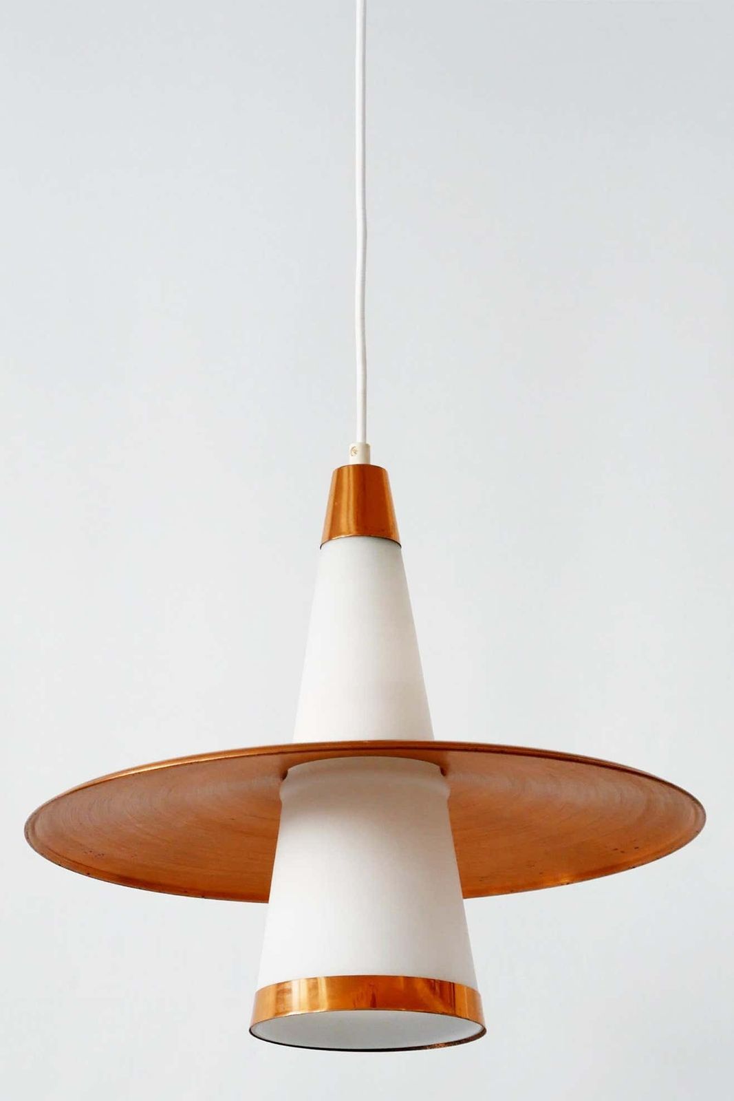 photo buy Mid Century Modern Sputnik Copper & Opaline Glass Pendant Lamp Ufo 1950s Denmark