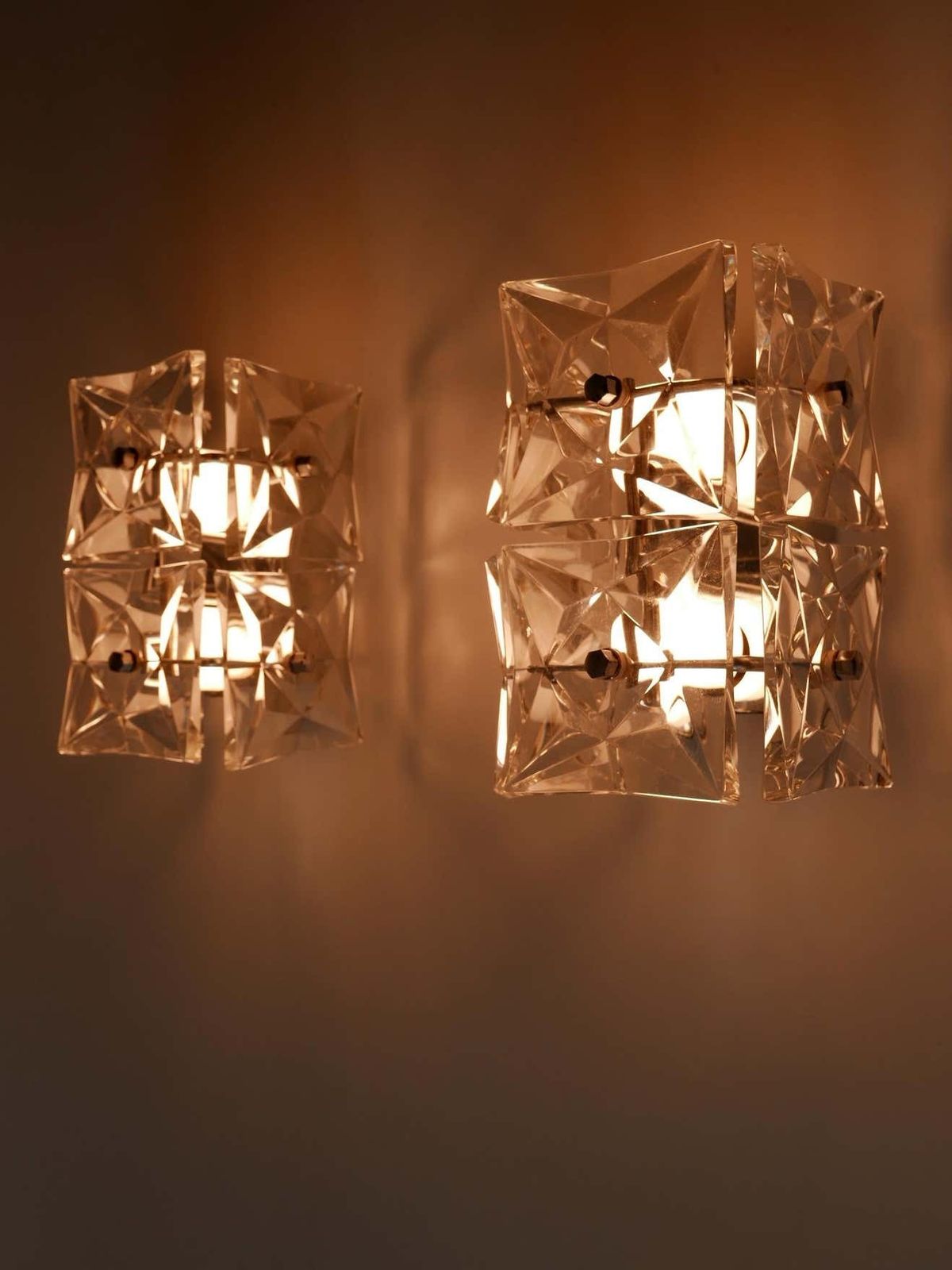 photo furniture Set Of Two Mid Century Modern Kinkeldey Crystal Glass Sconces Or Wall Lamps