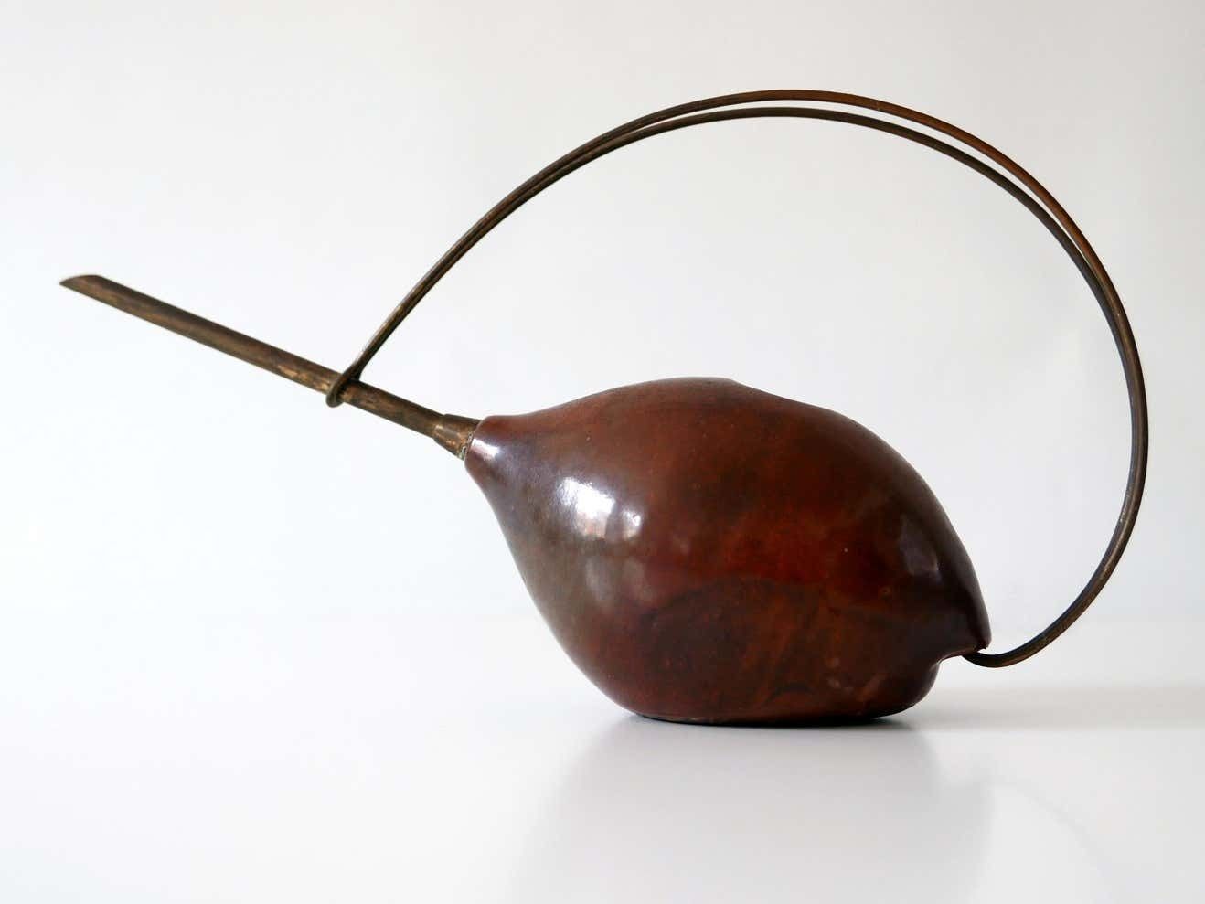 Garden Decor Lovely Mid Century Modern Ceramic And Brass Watering Can, 1950s, Germany photo