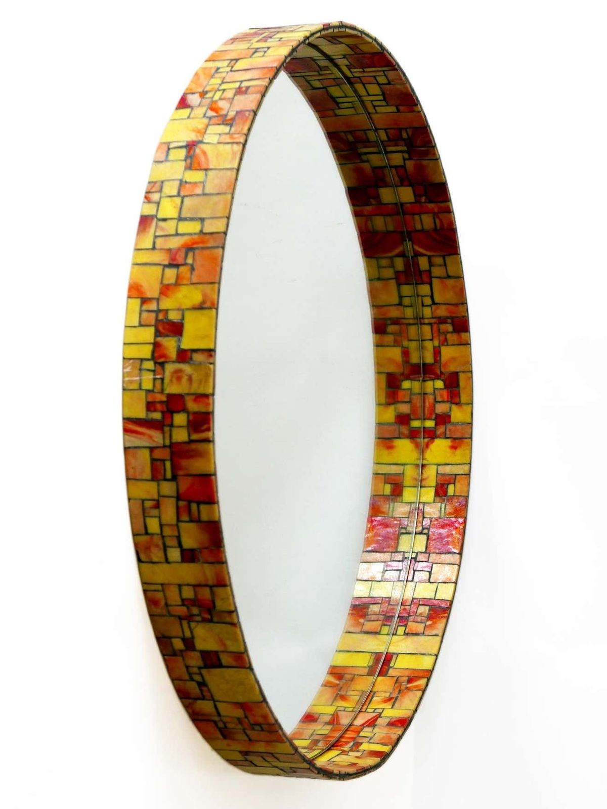 Exceptional Mid Century Modern Mosaic Framed Circular Wall Mirror, Italy, 1960s photo Home Decor