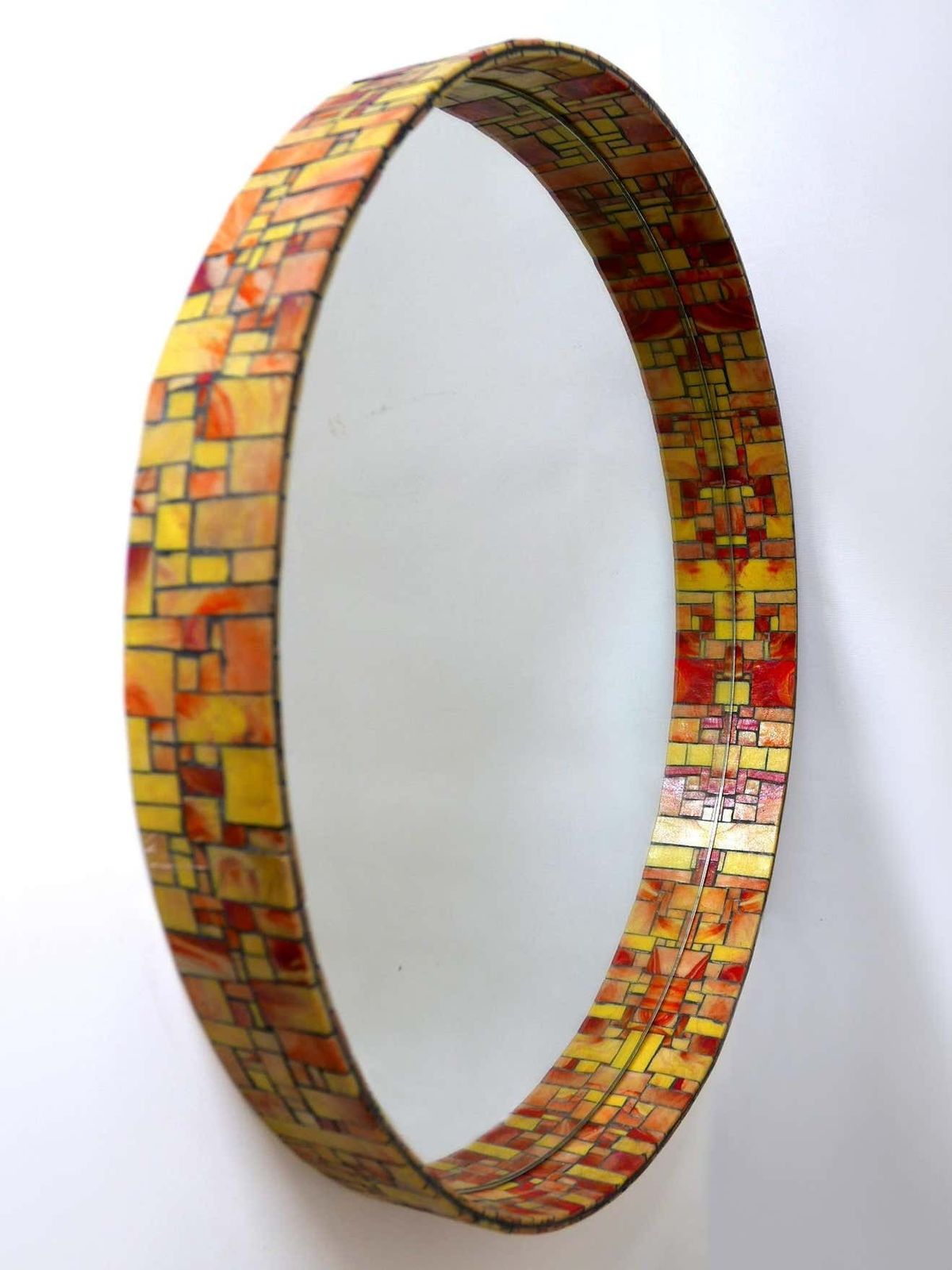 Exceptional Mid Century Modern Mosaic Framed Circular Wall Mirror, Italy, 1960s photo vinterior