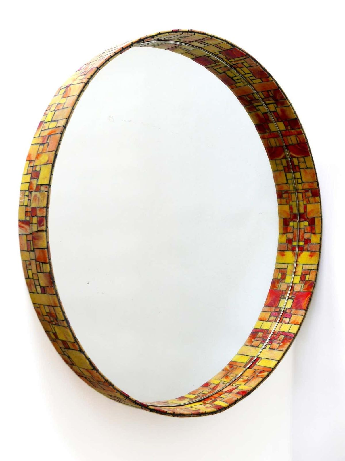 Exceptional Mid Century Modern Mosaic Framed Circular Wall Mirror, Italy, 1960s photo vintage