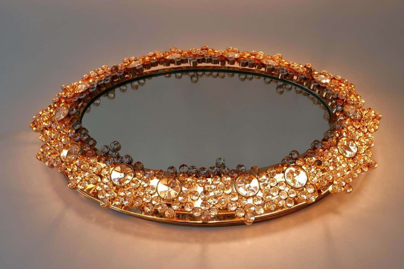 photo vintage Gorgeous Gilt Brass & Crystal Glass Backlit Wall Mirror By Palwa, Germany, 1970s
