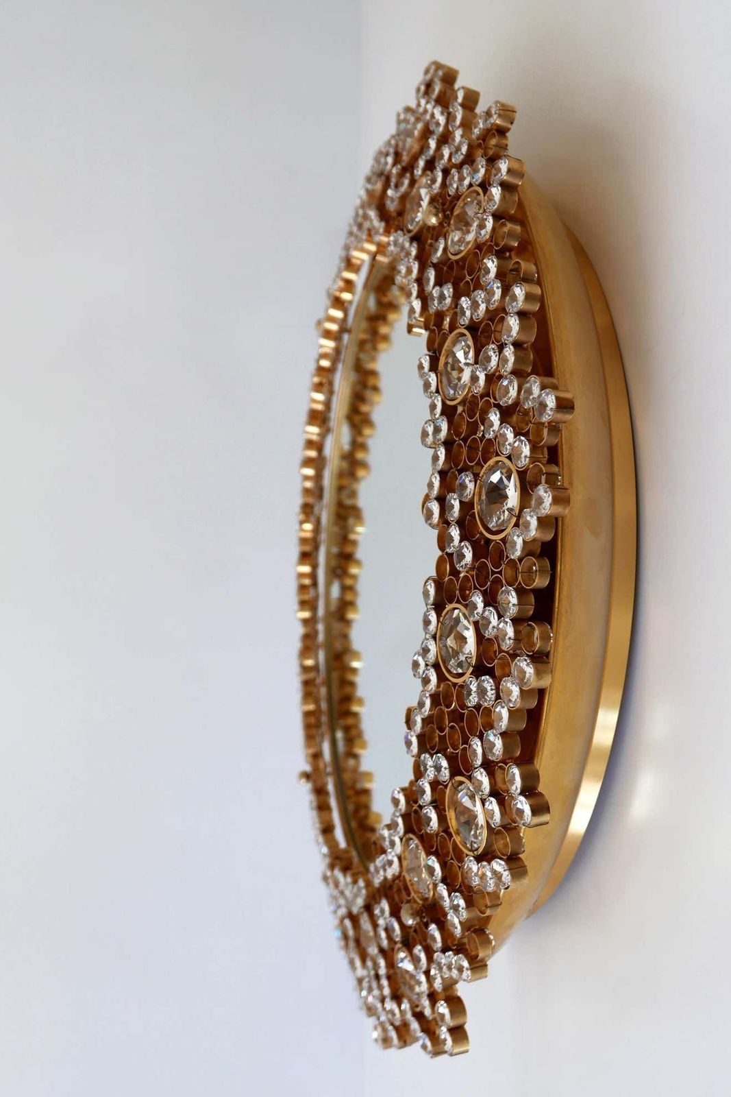 Home Decor Gorgeous Gilt Brass & Crystal Glass Backlit Wall Mirror By Palwa, Germany, 1970s photo
