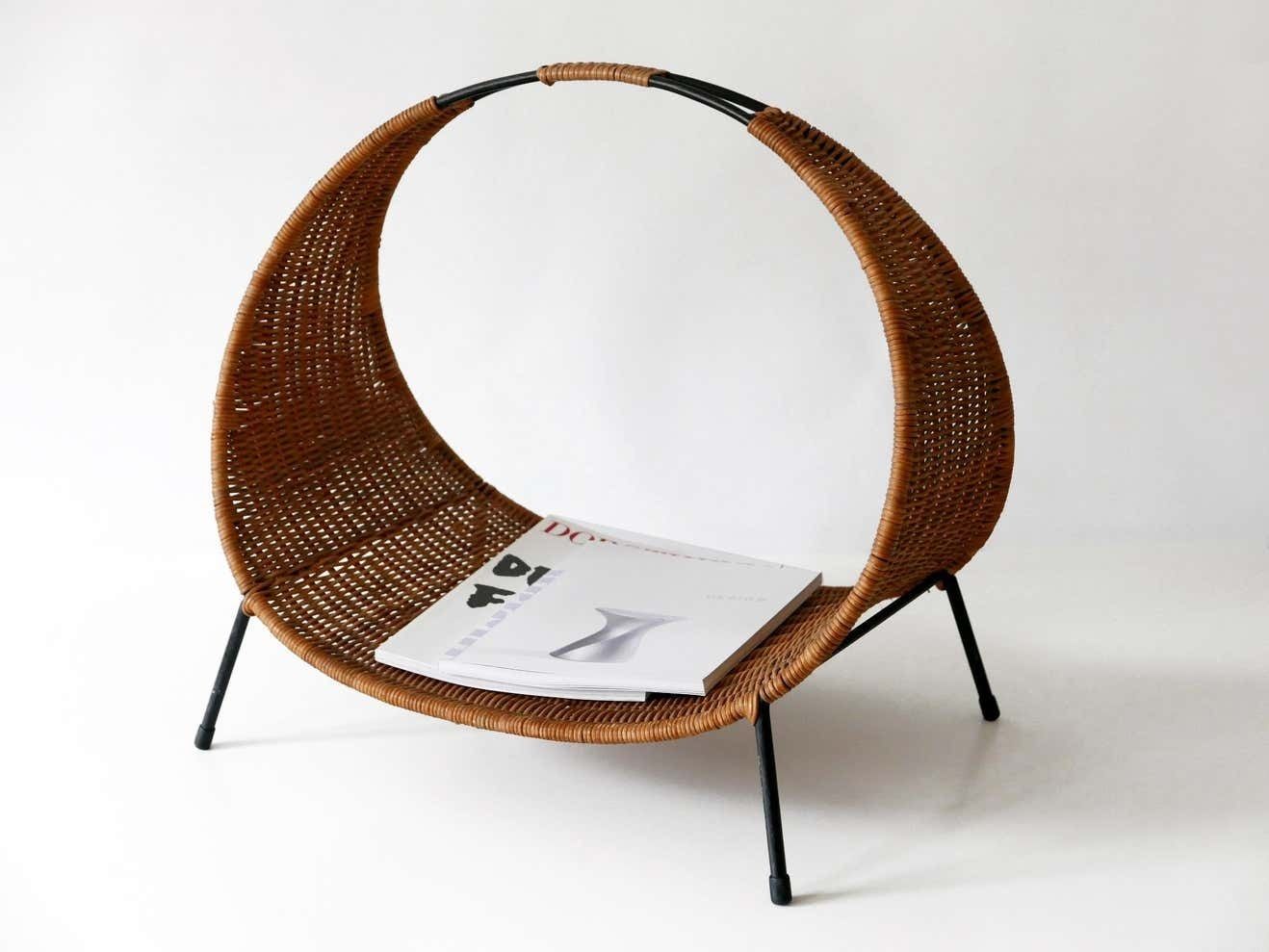 Exceptional Large Mid Century Modern Wicker Magazine Rack Or Stand, 1960s, Italy photo for sale