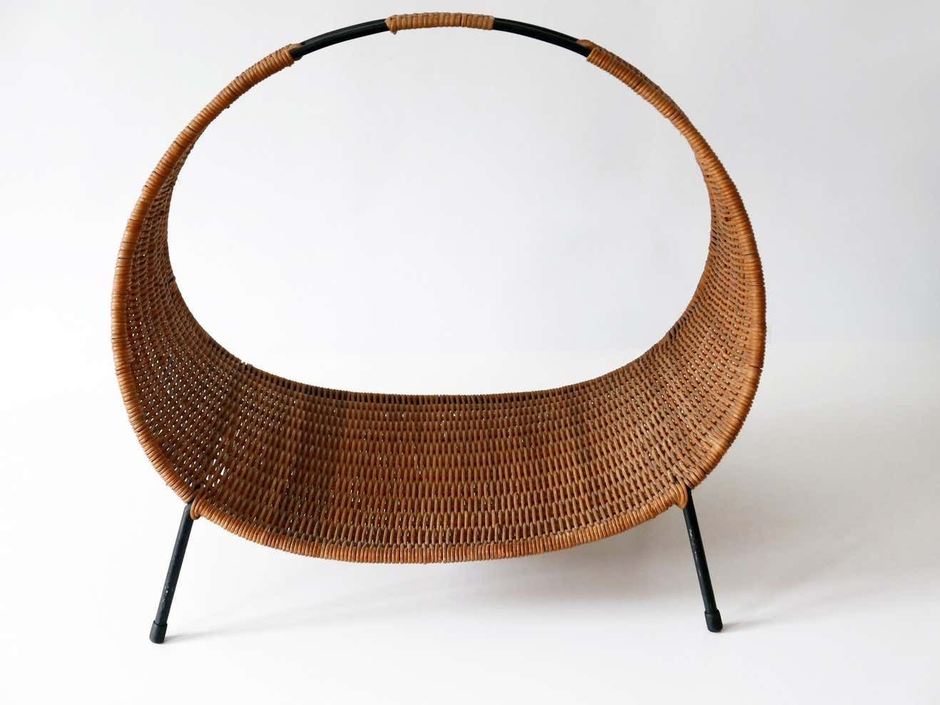 photo for sale Exceptional Large Mid Century Modern Wicker Magazine Rack Or Stand, 1960s, Italy