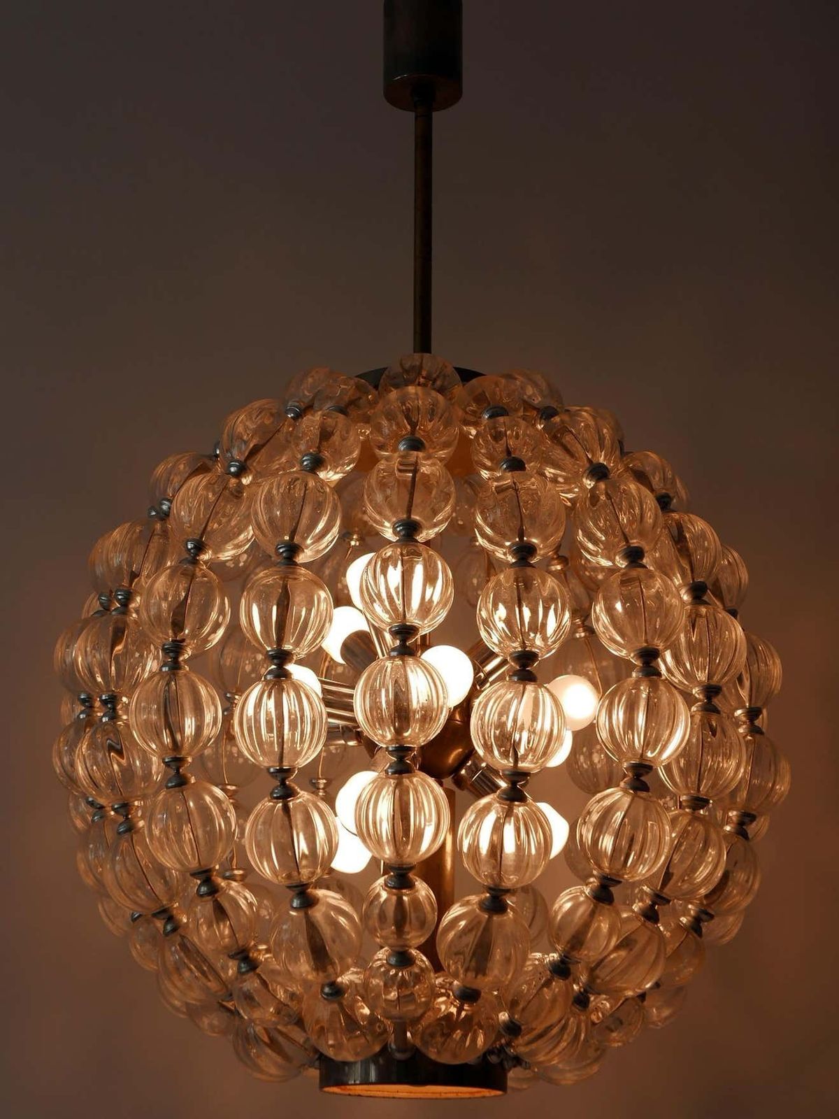 Huge Mid Century Modern 13 Flamed Glass Sputnik Chandelier Or Pendant Lamp 1960s photo for sale