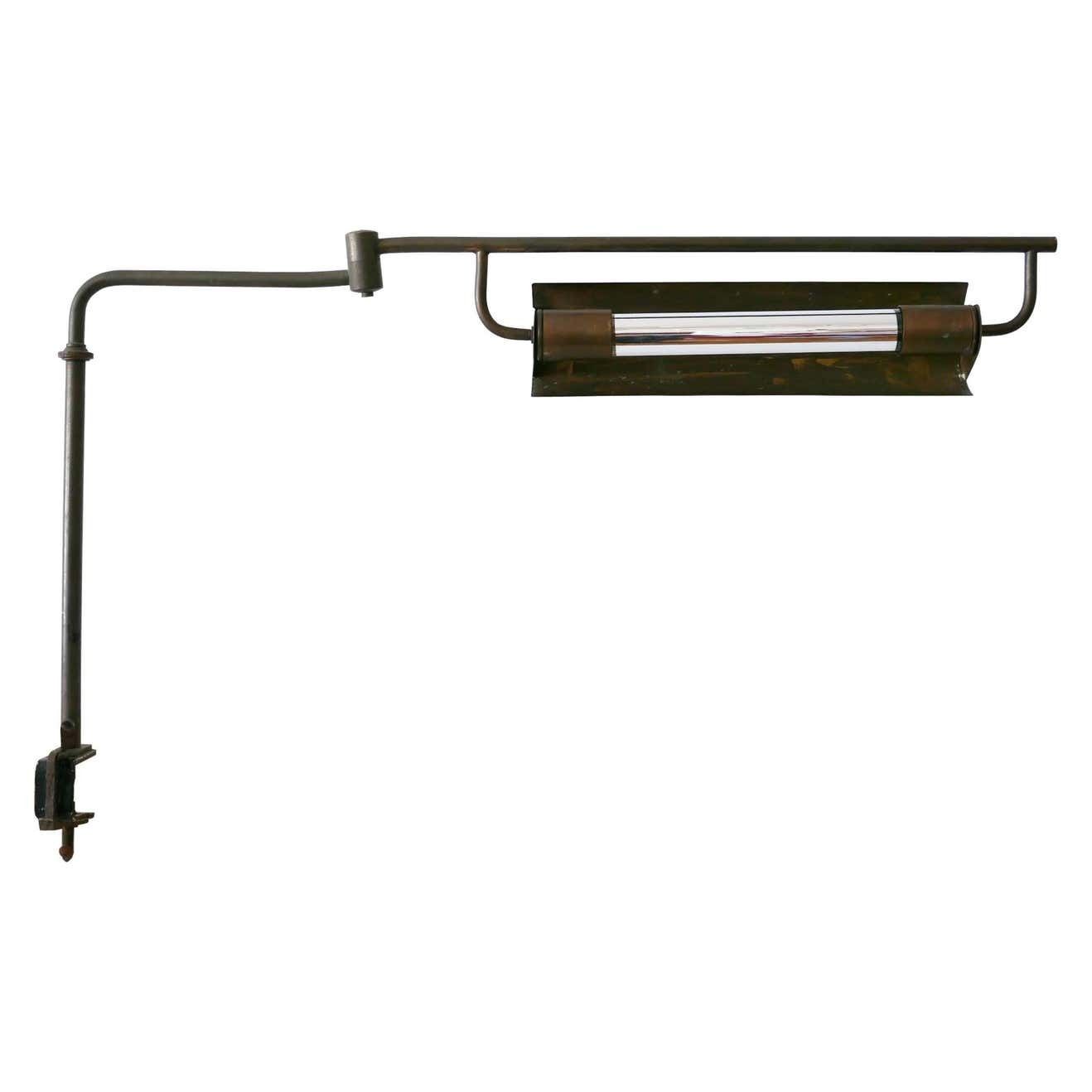 Exceptional Modernist Bauhaus Articulated Brass Clamp Table Lamp, Germany, 1930s