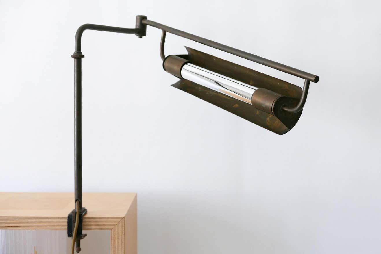 photo for sale Exceptional Modernist Bauhaus Articulated Brass Clamp Table Lamp, Germany, 1930s