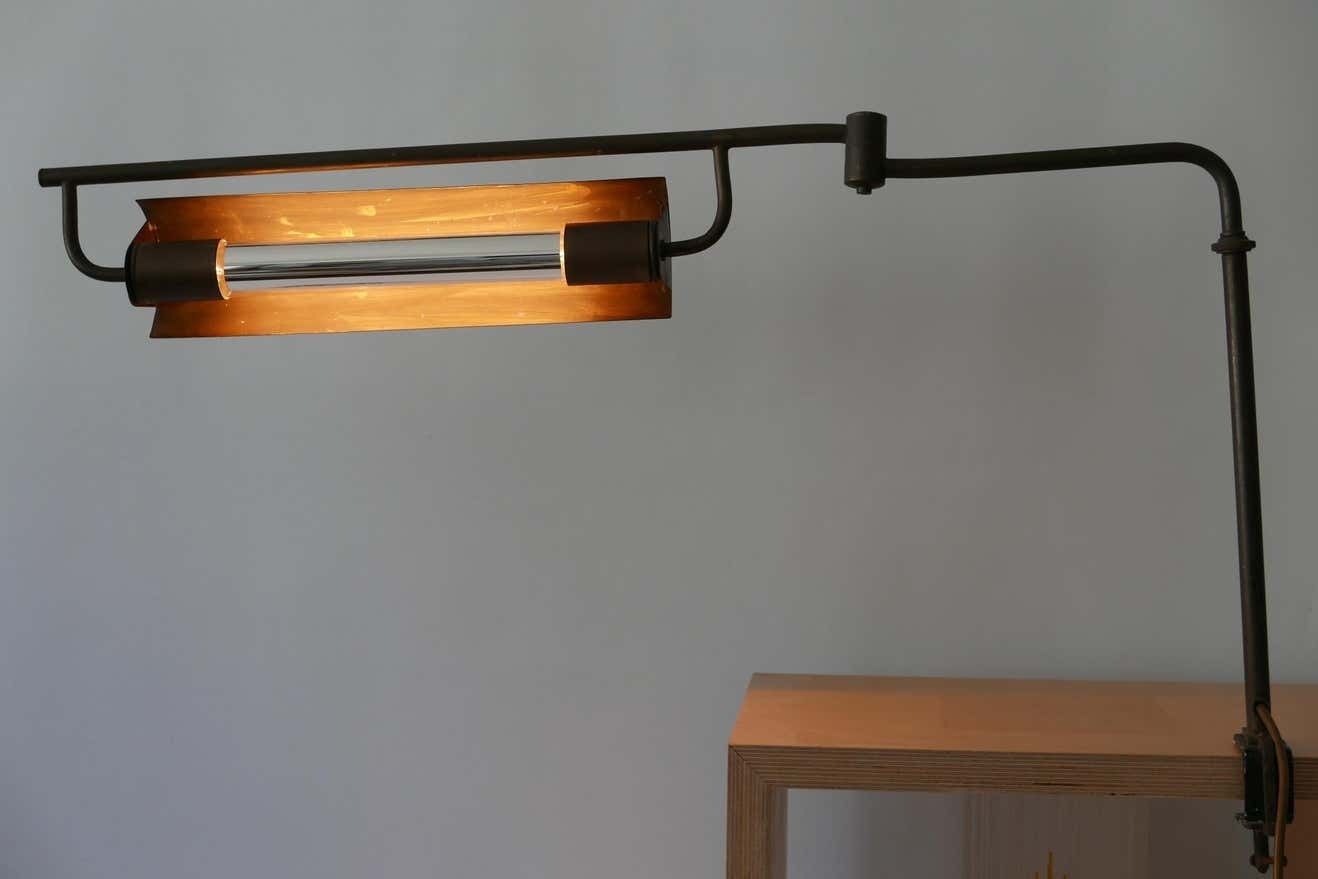 photo buy Exceptional Modernist Bauhaus Articulated Brass Clamp Table Lamp, Germany, 1930s