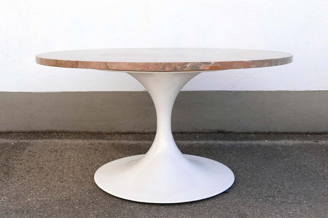 Rare Mid Century Modern Tulip Base Marble Coffee Table By Honsel, Germany, 1960s photo vintage