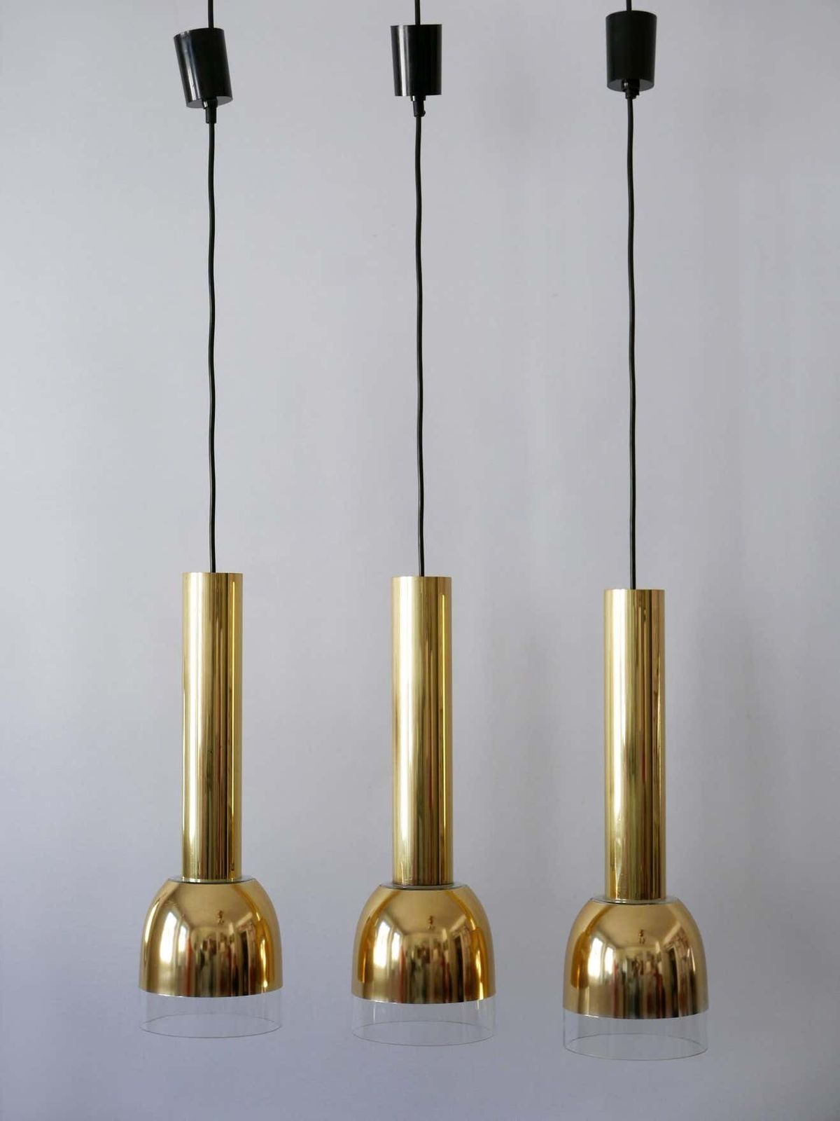 photo vinterior Set Of Three Mid Century Modern Pendant Lamps By Glashütte Limburg Germany 1970s