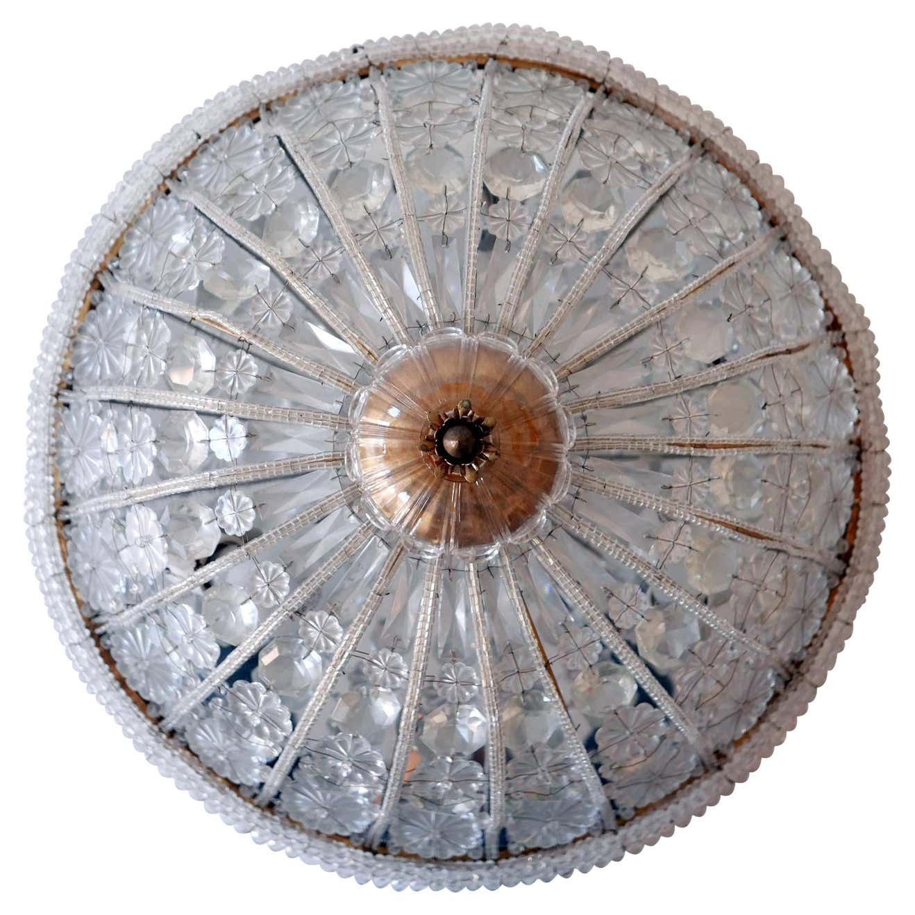Large Mid Century Modern Crystal Glass Flush Mount Or Wall Lamp Germany, 1950s