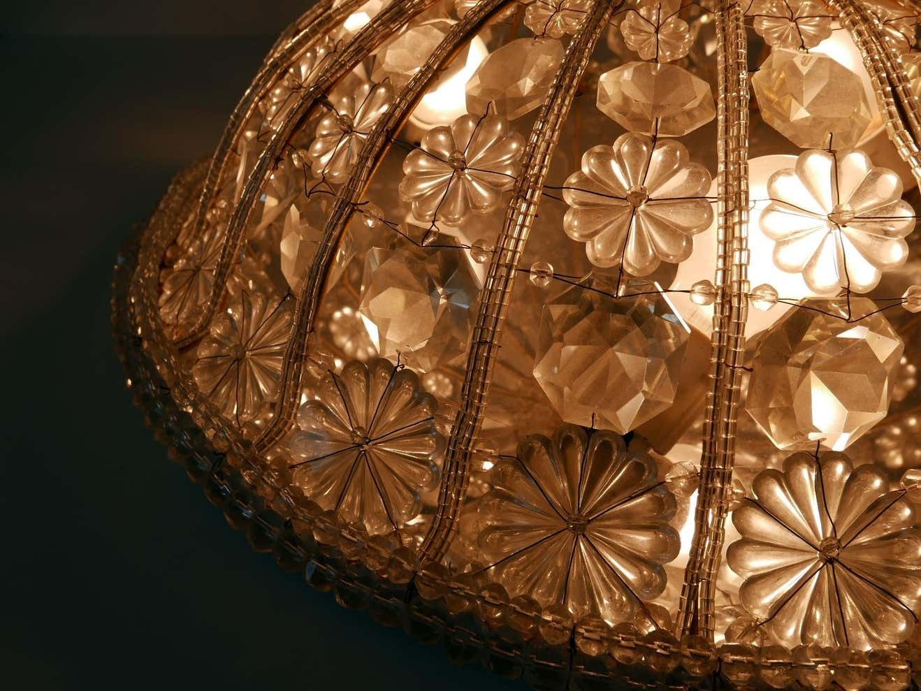 photo vintage Large Mid Century Modern Crystal Glass Flush Mount Or Wall Lamp Germany, 1950s
