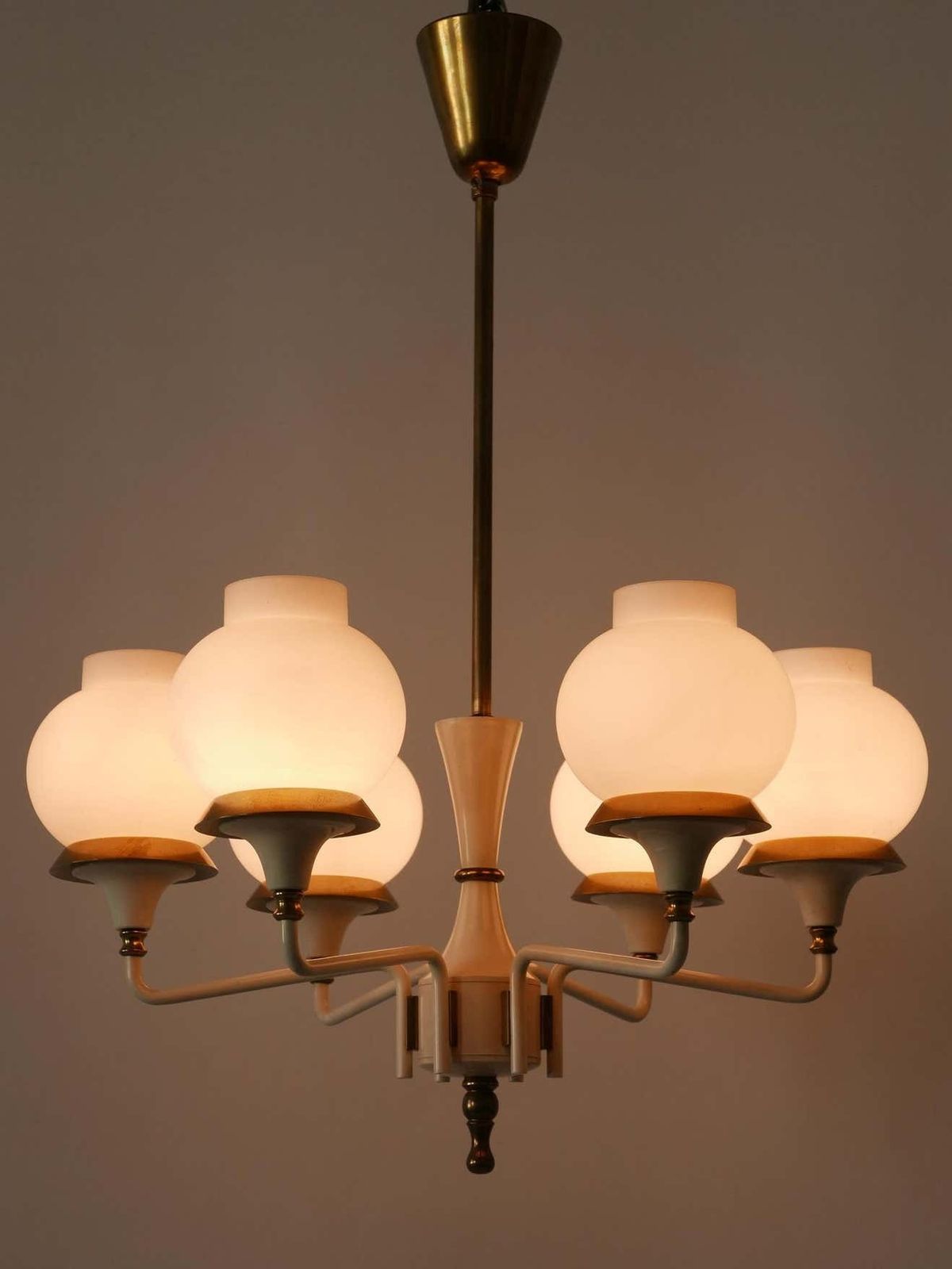 Mid Century Modern Six Armed Tulipan Pendant Lamp Or Chandelier By Kaiser 1950s photo vinterior