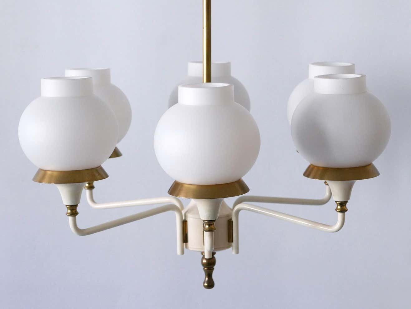 photo vintage Mid Century Modern Six Armed Tulipan Pendant Lamp Or Chandelier By Kaiser 1950s