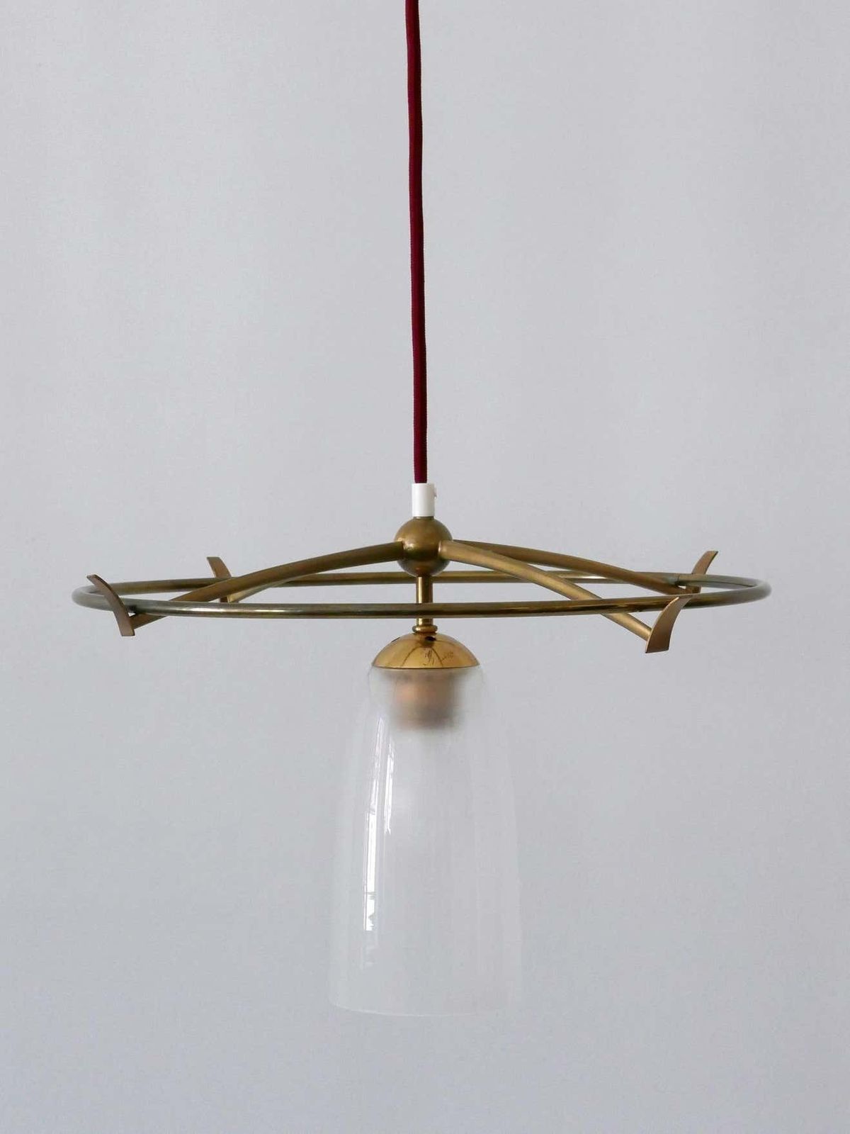 Minimalistic Mid Century Modern Brass & Glass Ufo Pendant Lamp Germany, 1950s photo furniture