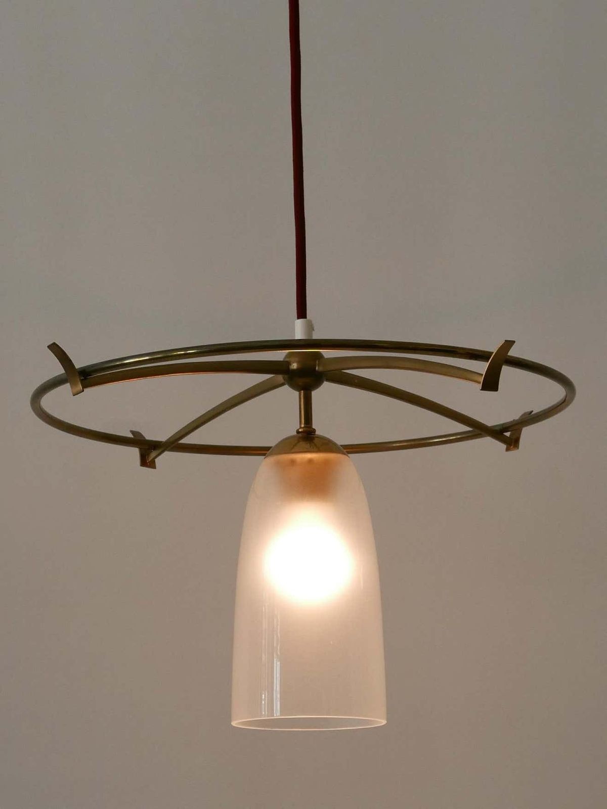 3494.0 Minimalistic Mid Century Modern Brass & Glass Ufo Pendant Lamp Germany, 1950s photo