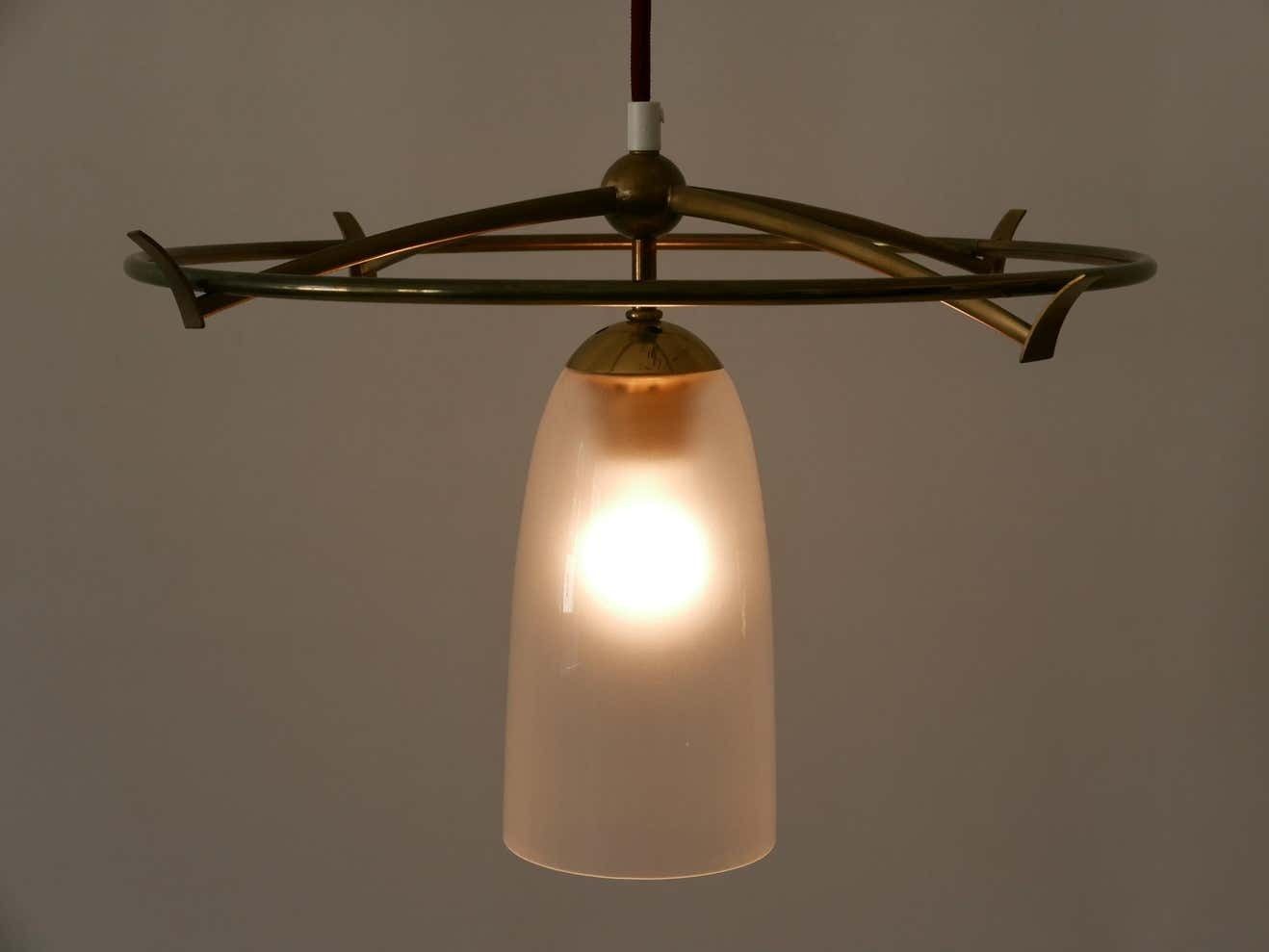 photo buy Minimalistic Mid Century Modern Brass & Glass Ufo Pendant Lamp Germany, 1950s