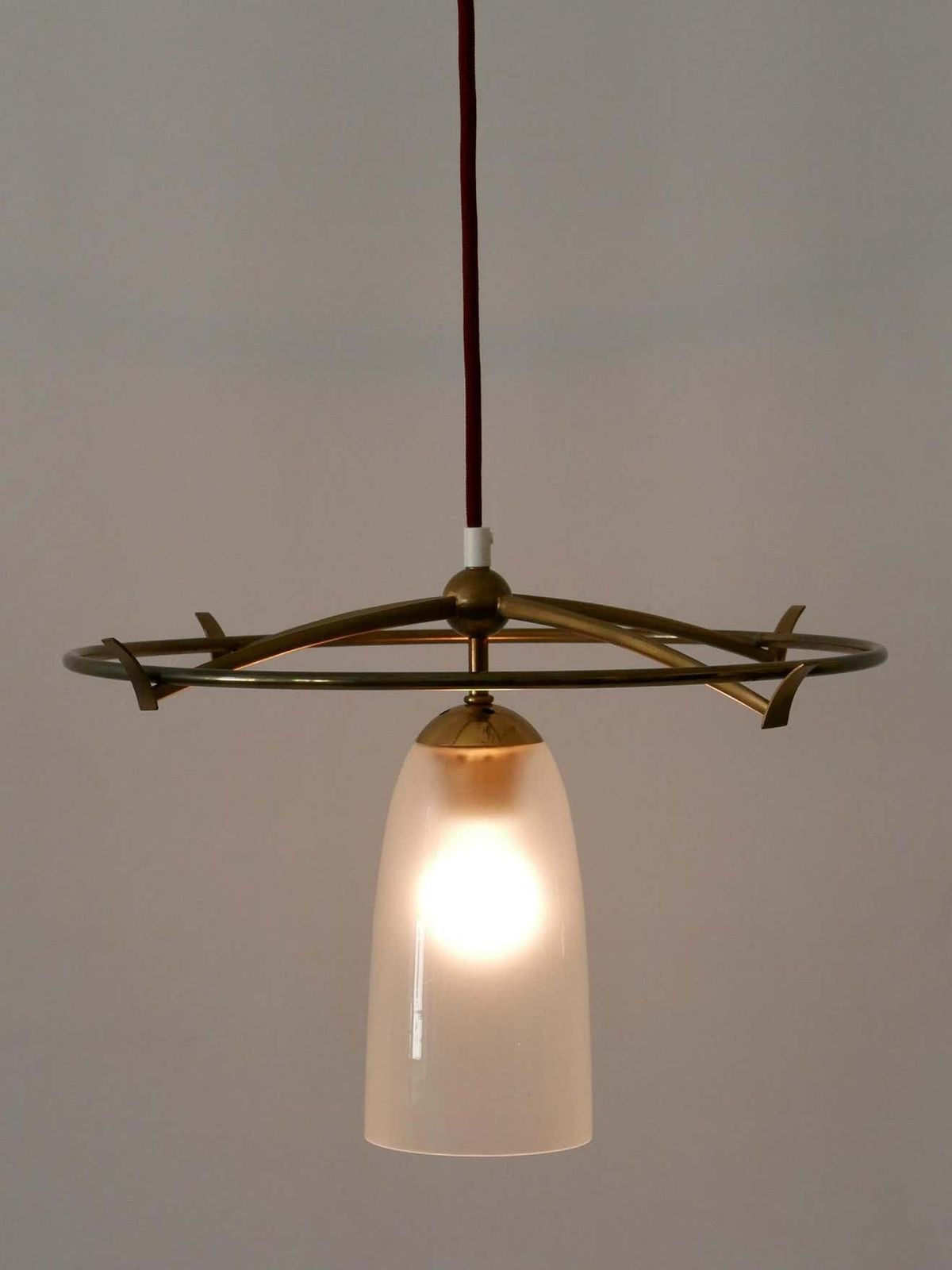 photo vintage Minimalistic Mid Century Modern Brass & Glass Ufo Pendant Lamp Germany, 1950s