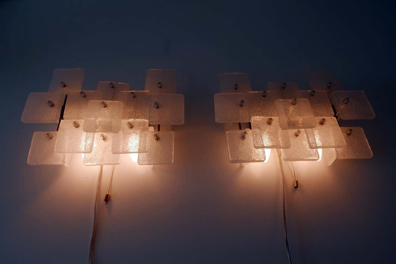 photo vinterior Set Of Two Midcentury Ice Glass Wall Lamps Or Sconces By Kalmar Franken, 1960s