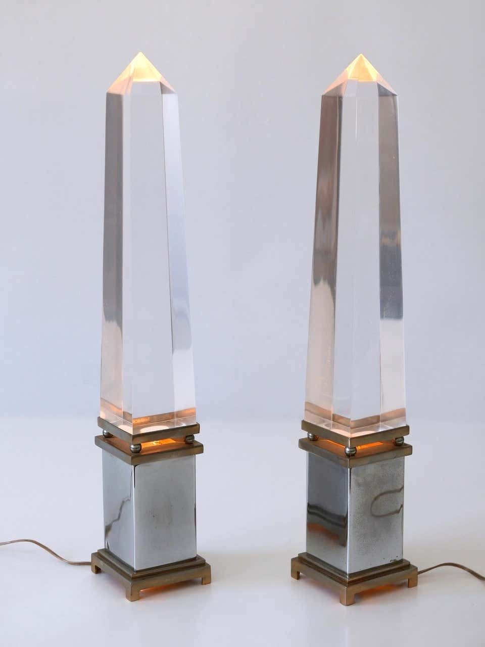 Set Of Two Lucite Obelisk Table Lamps By Sandro Petti For Maison Jansen France photo 5899.0