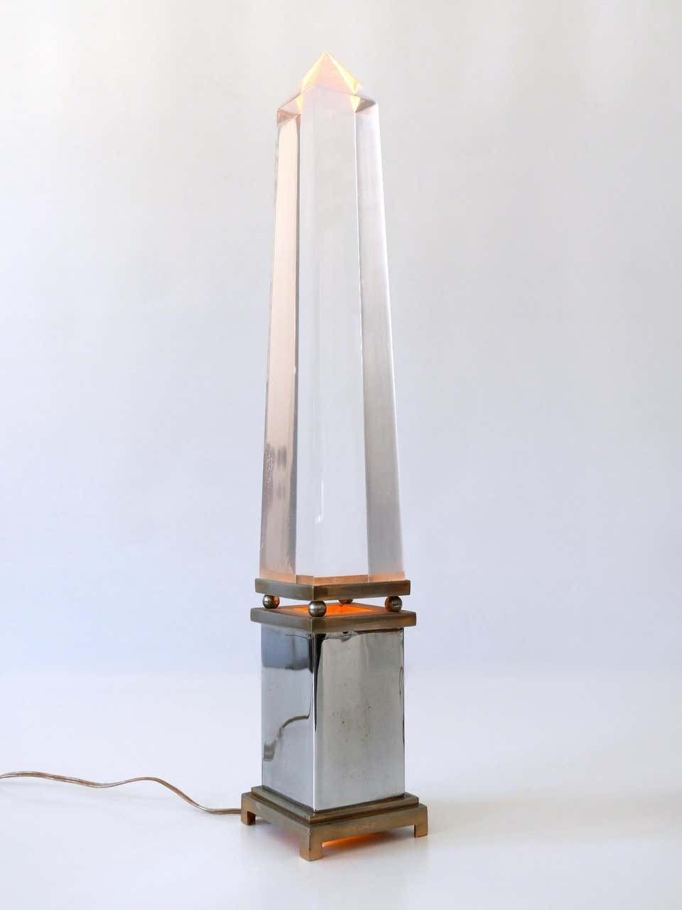 Set Of Two Lucite Obelisk Table Lamps By Sandro Petti For Maison Jansen France photo vintage