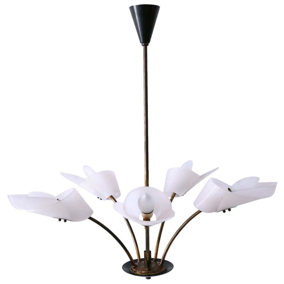 Lovely Mid Century Modern Fived Armed Chandelier Or Pendant Lamp Germany 1950s