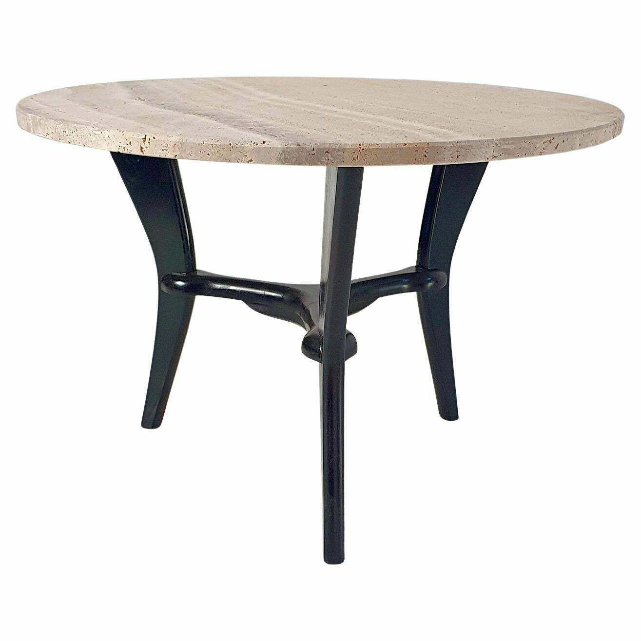 Mid Century Round Coffee Table In Travertine, Italy, 1950's