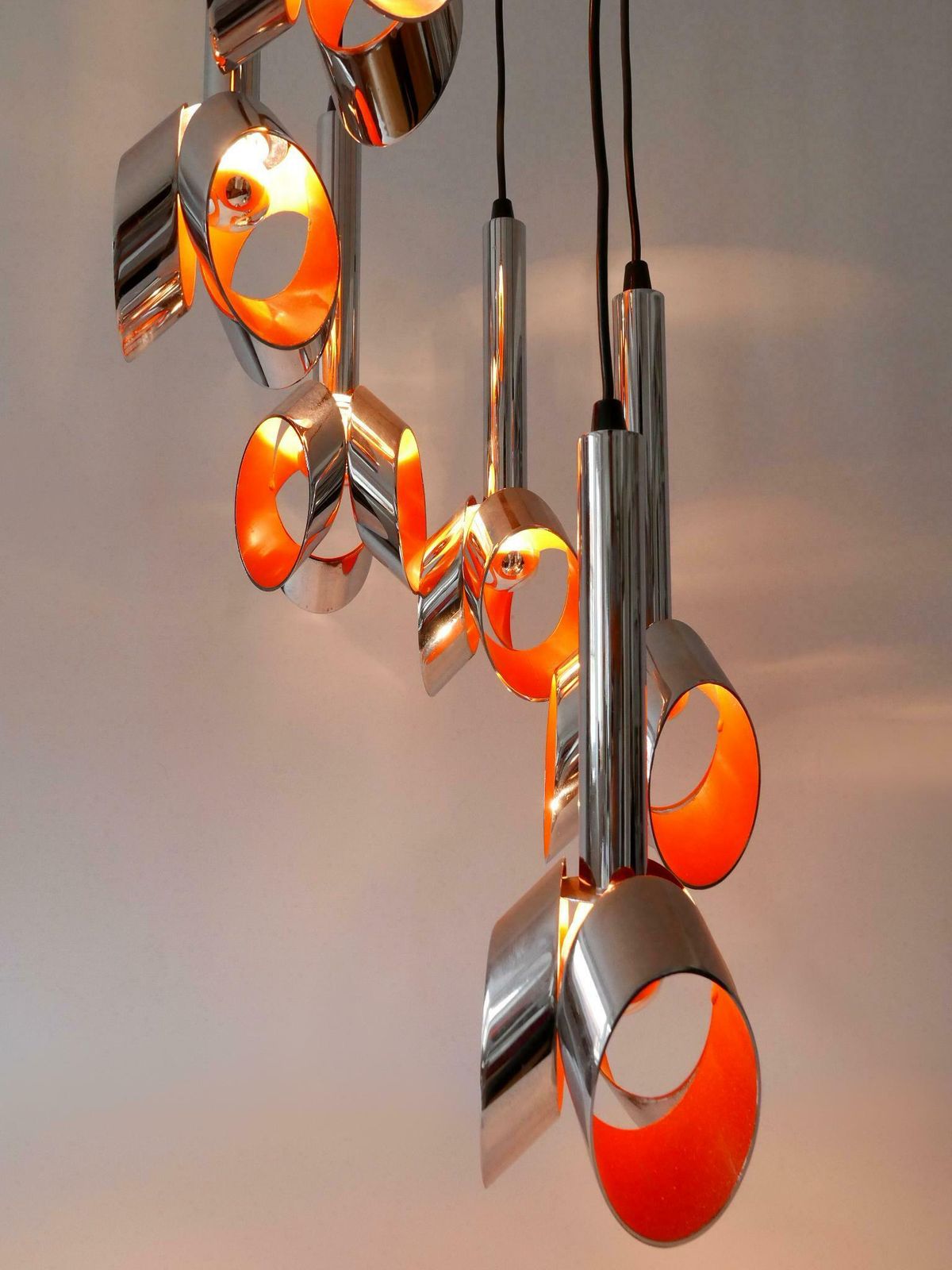 3177.0 Exceptional Mid Century Modern Six Armed Tulip Chandelier Or Pendant Lamp 1970s photo