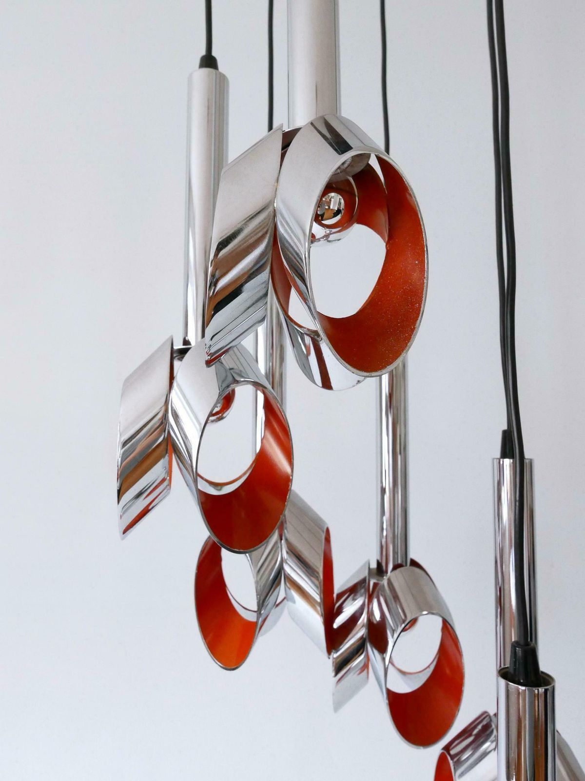 photo vinterior Exceptional Mid Century Modern Six Armed Tulip Chandelier Or Pendant Lamp 1970s