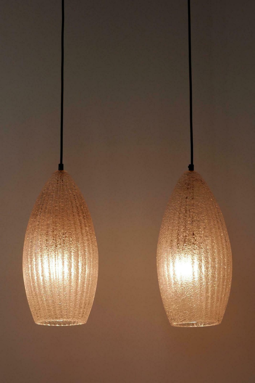 Set Of Two Mid Century Modern Textured Glass Pendant Lamps 1960s Germany photo furniture