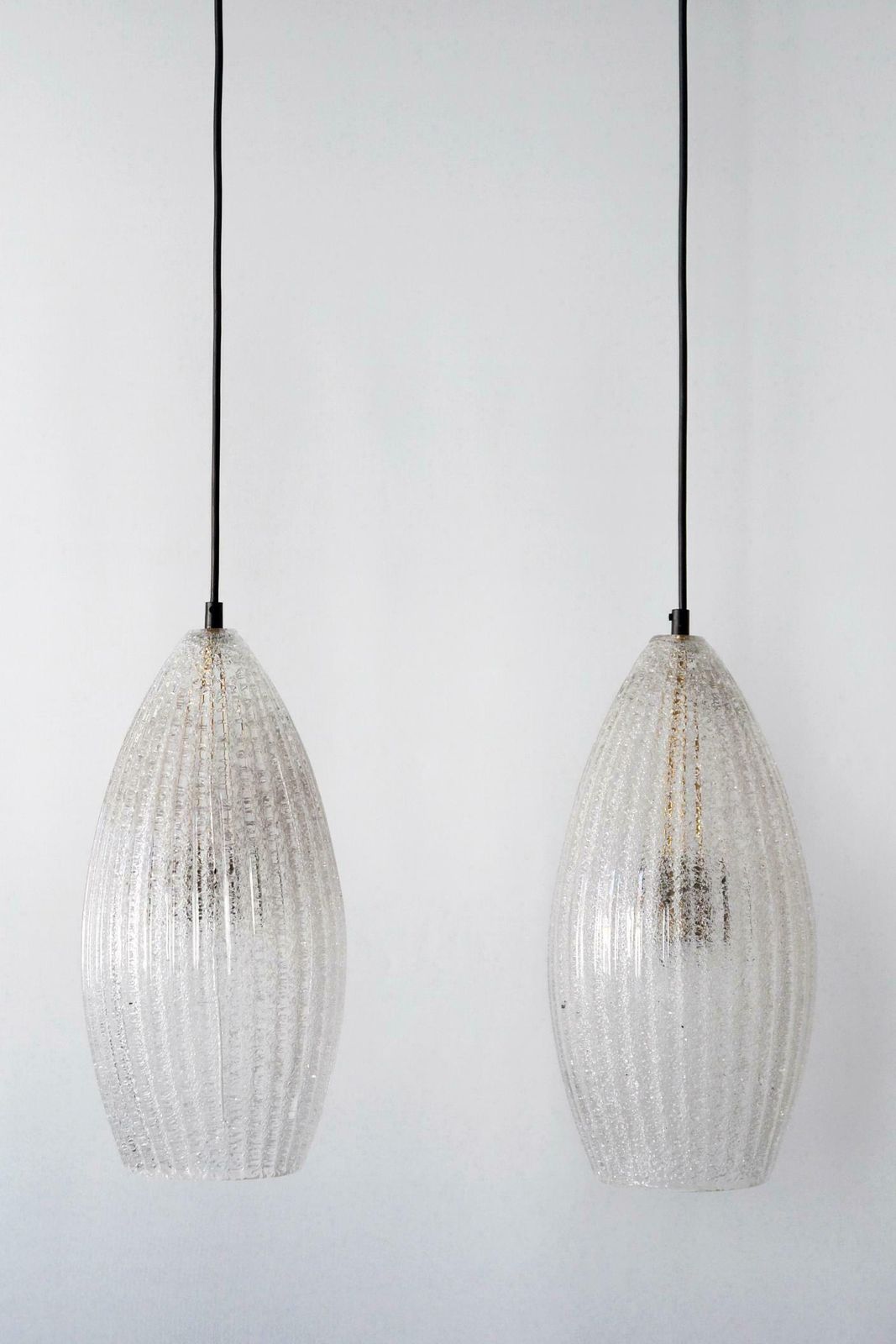 Set Of Two Mid Century Modern Textured Glass Pendant Lamps 1960s Germany photo for sale