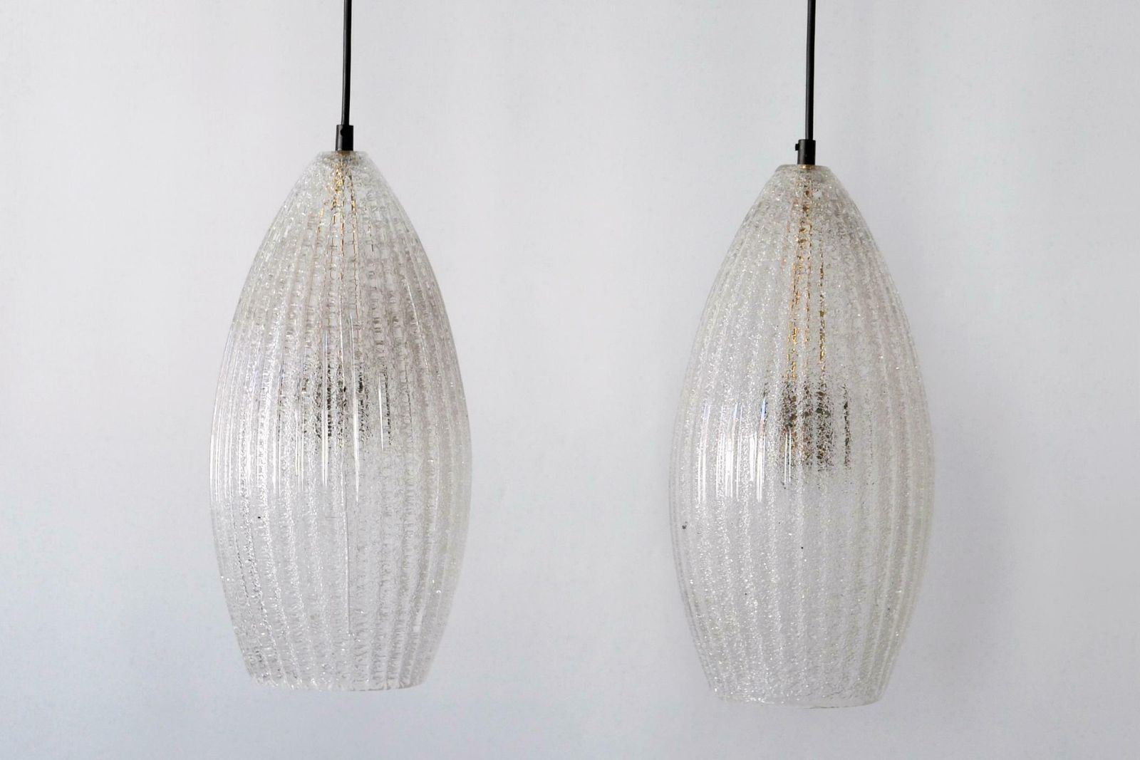 Set Of Two Mid Century Modern Textured Glass Pendant Lamps 1960s Germany photo 2043.0
