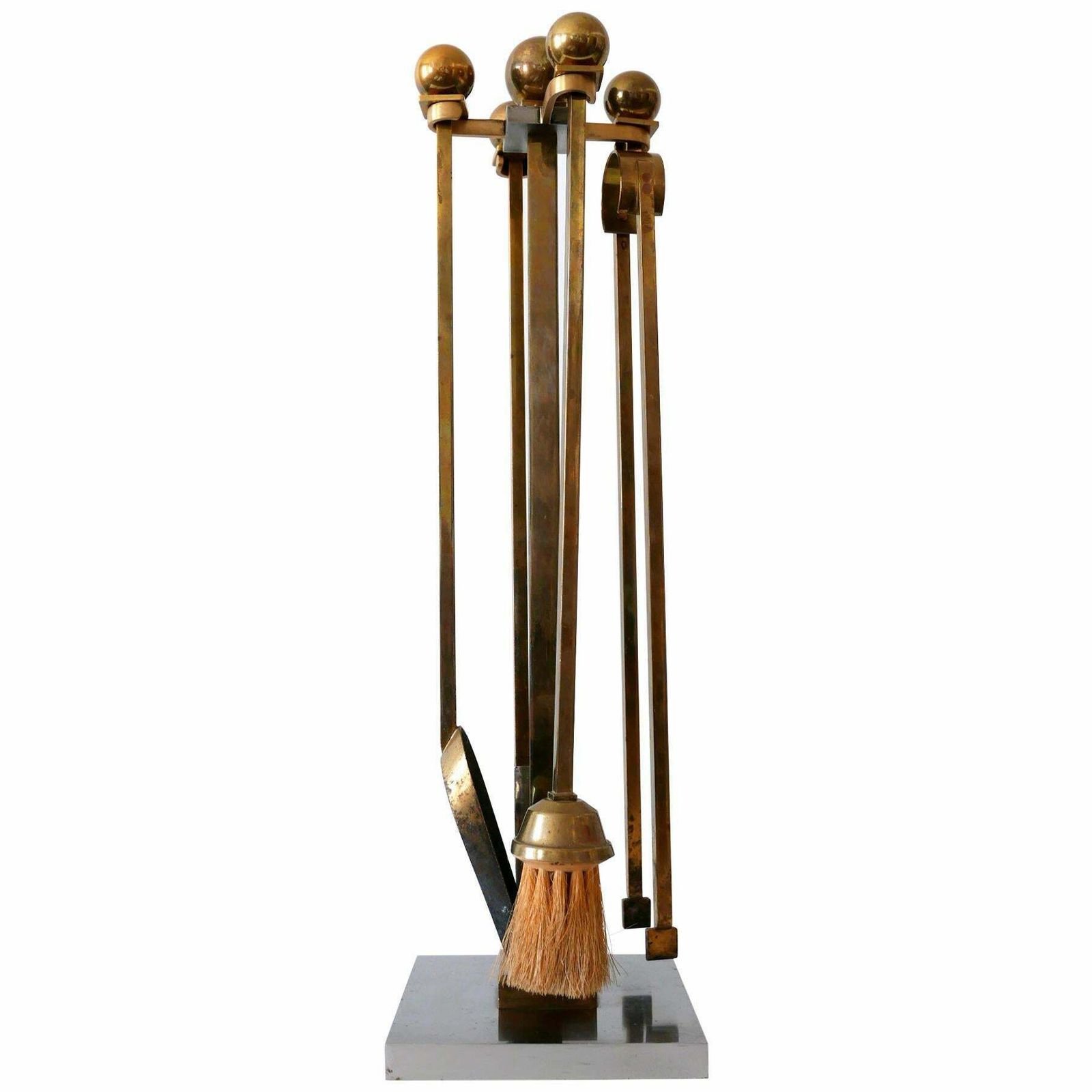 Exceptional Mid Century Modern Brass And Steel Fireplace Tools 1970s