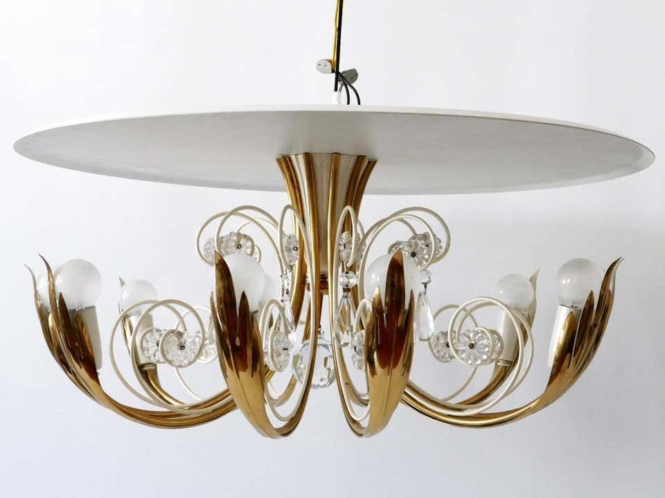 Elegant 10 Flamed Chandelier Or Ceiling Lamp By Vereinigte Werkstätten 1950s photo for sale
