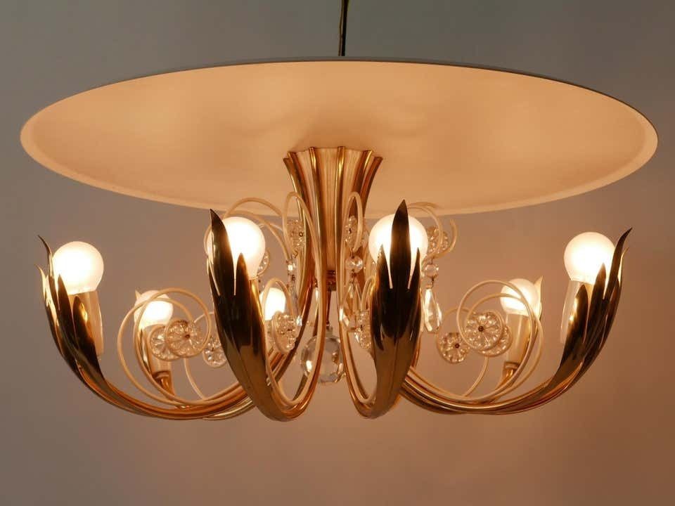 Elegant 10 Flamed Chandelier Or Ceiling Lamp By Vereinigte Werkstätten 1950s photo vintage